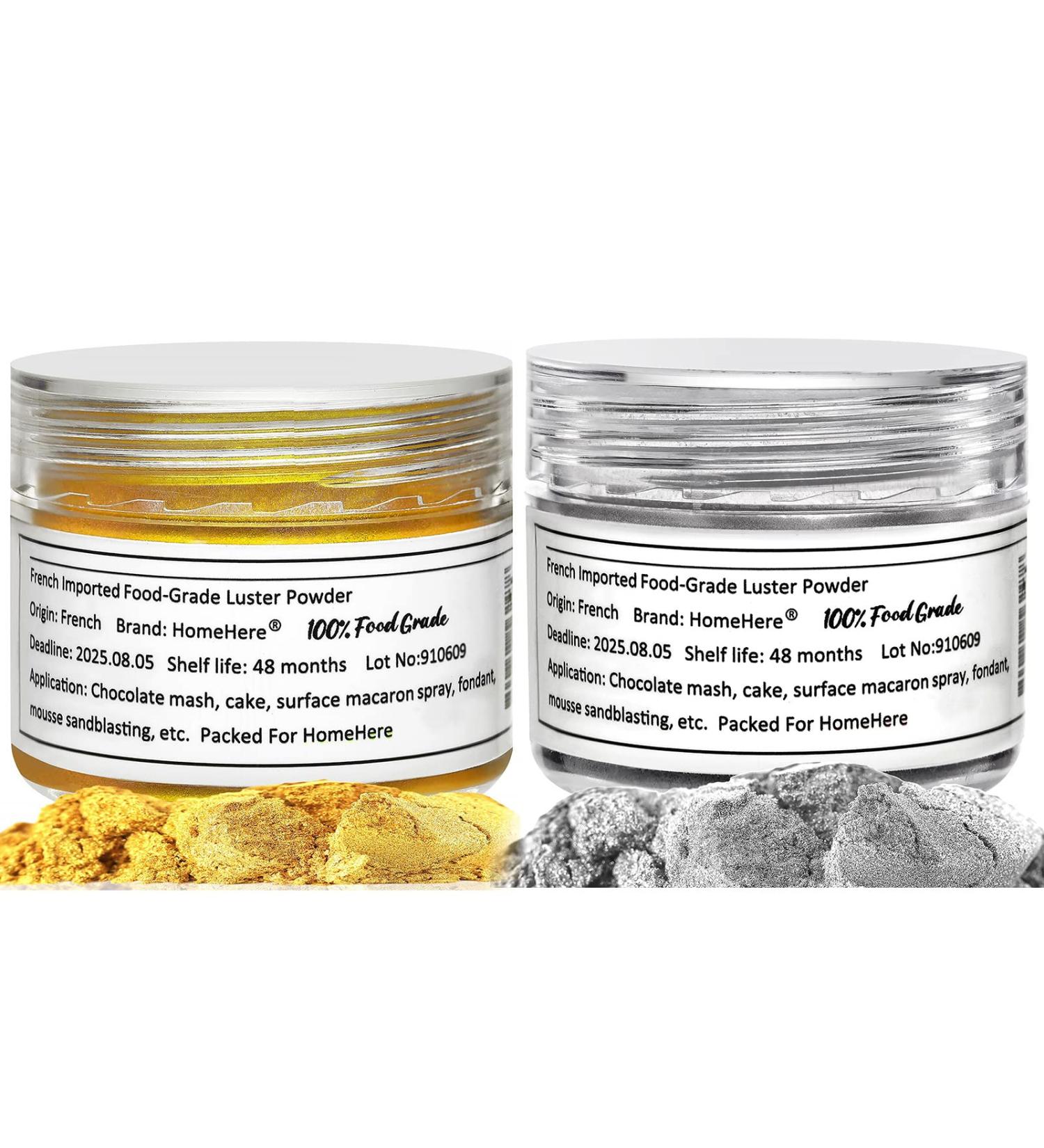 HomeHere Golden Luster Dust Edible Cake Silvery Dust (14g) Golden + Silvery