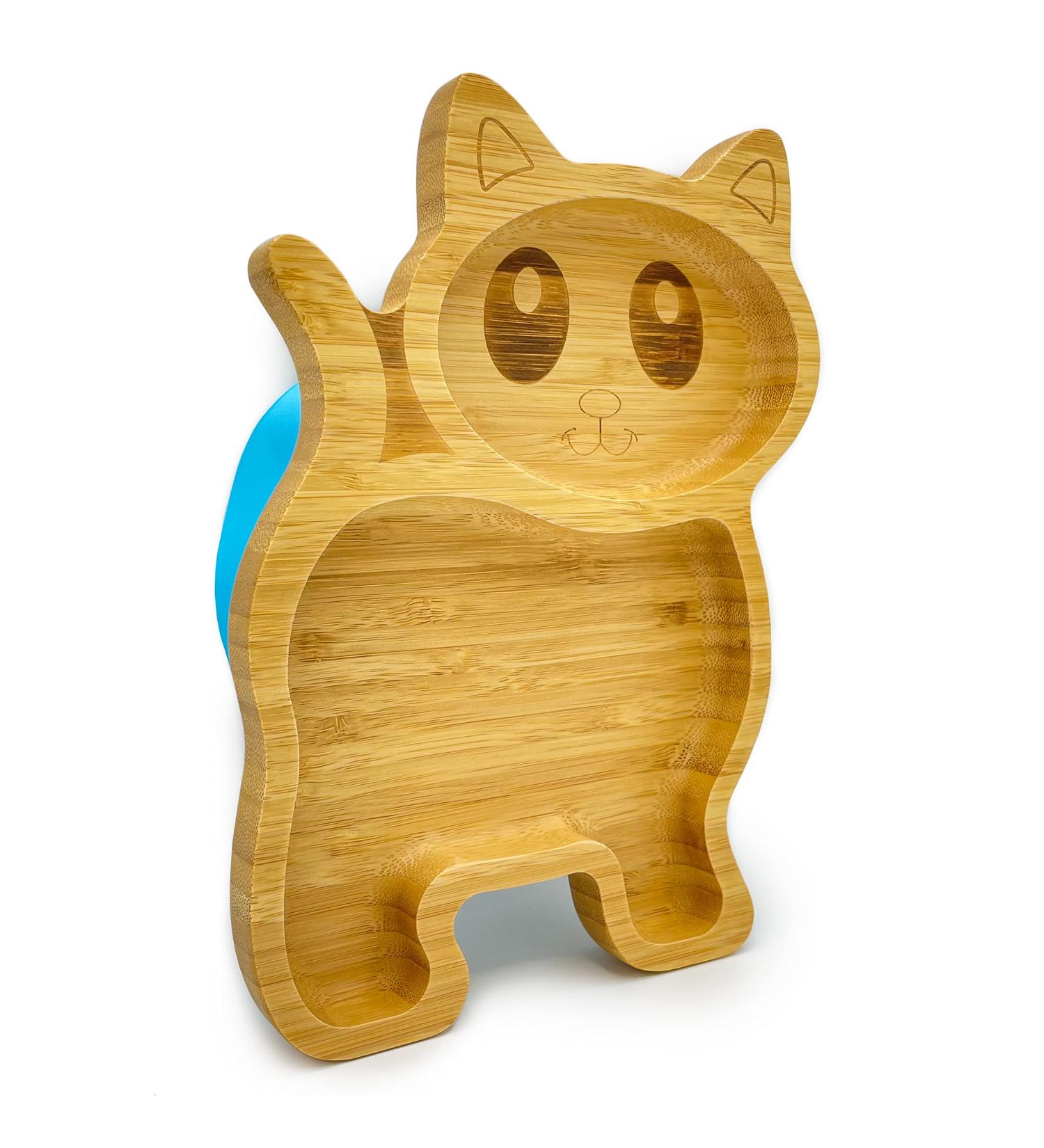 Eco Health Bamboo Baby Plate with Suction Cup - Non-Toxic & Cool to Touch - Ideal for Baby Weaning - Cat Plate (Blue) - Buy Online on SooperMarket.com