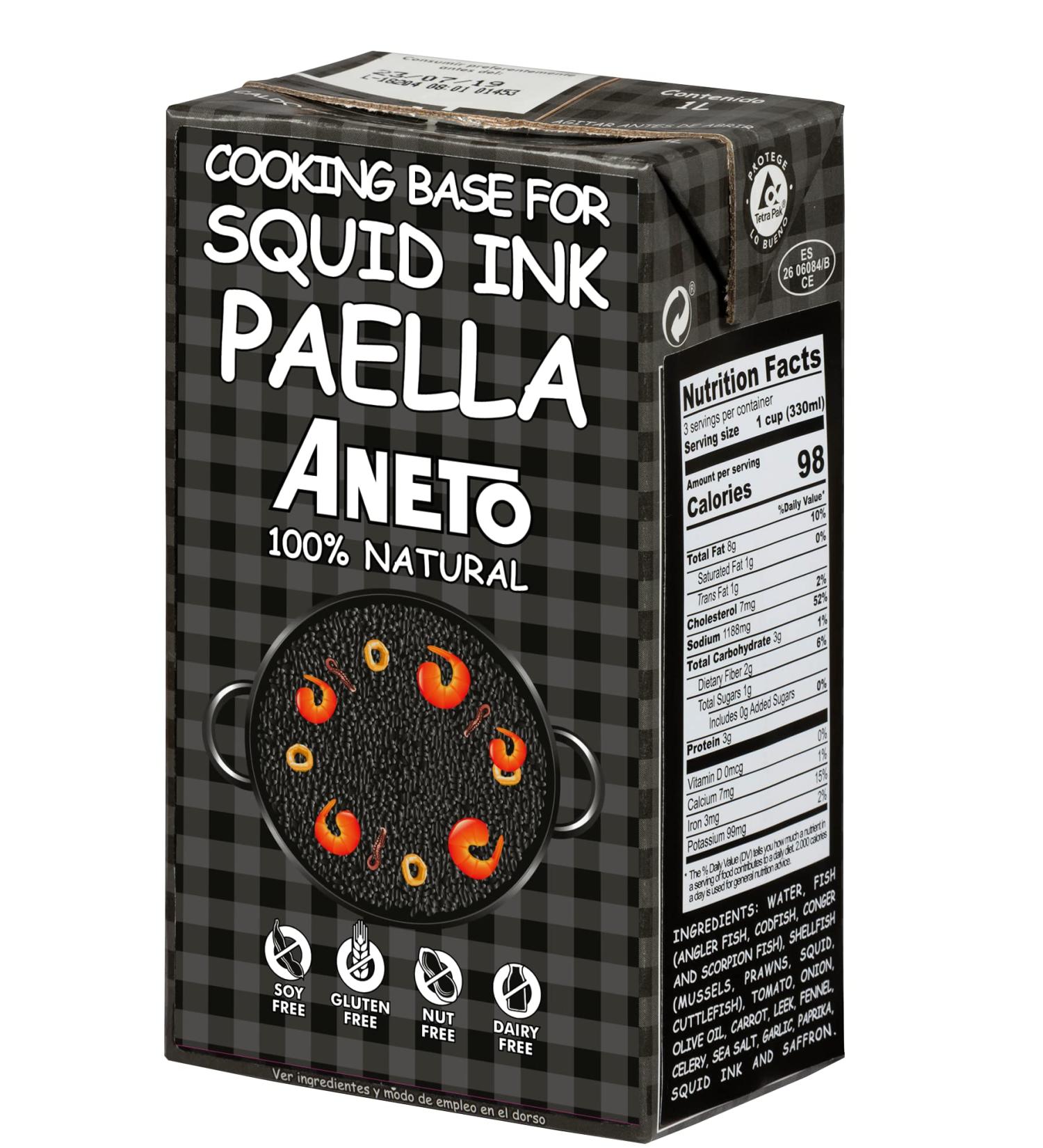 Aneto Squid Ink Paella Cooking Base Broth - 33.8 Fl Oz (1 Pack), 100% Natural Ingredients - Buy Online on SooperMarket.com