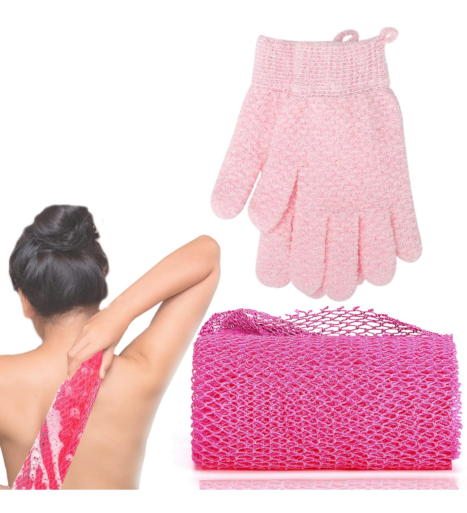 JASSINS African Net Long Bath Sponge & Exfoliating Gloves Set - Pink - Buy Online on SooperMarket.com