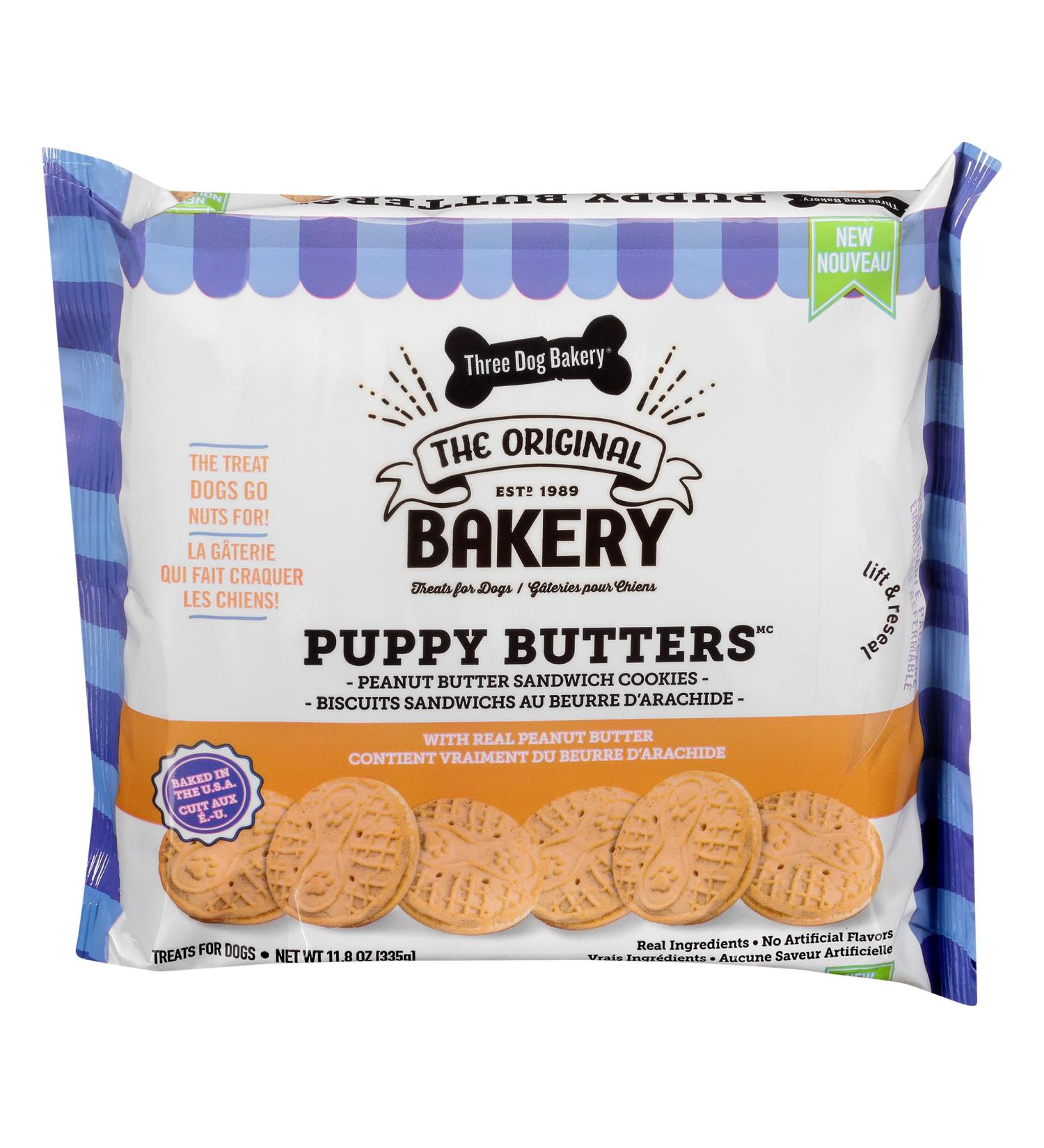 Three Dog Bakery Puppy Butters Peanut Butter Sandwich Dog Cookies White - Buy Online on SooperMarket.com