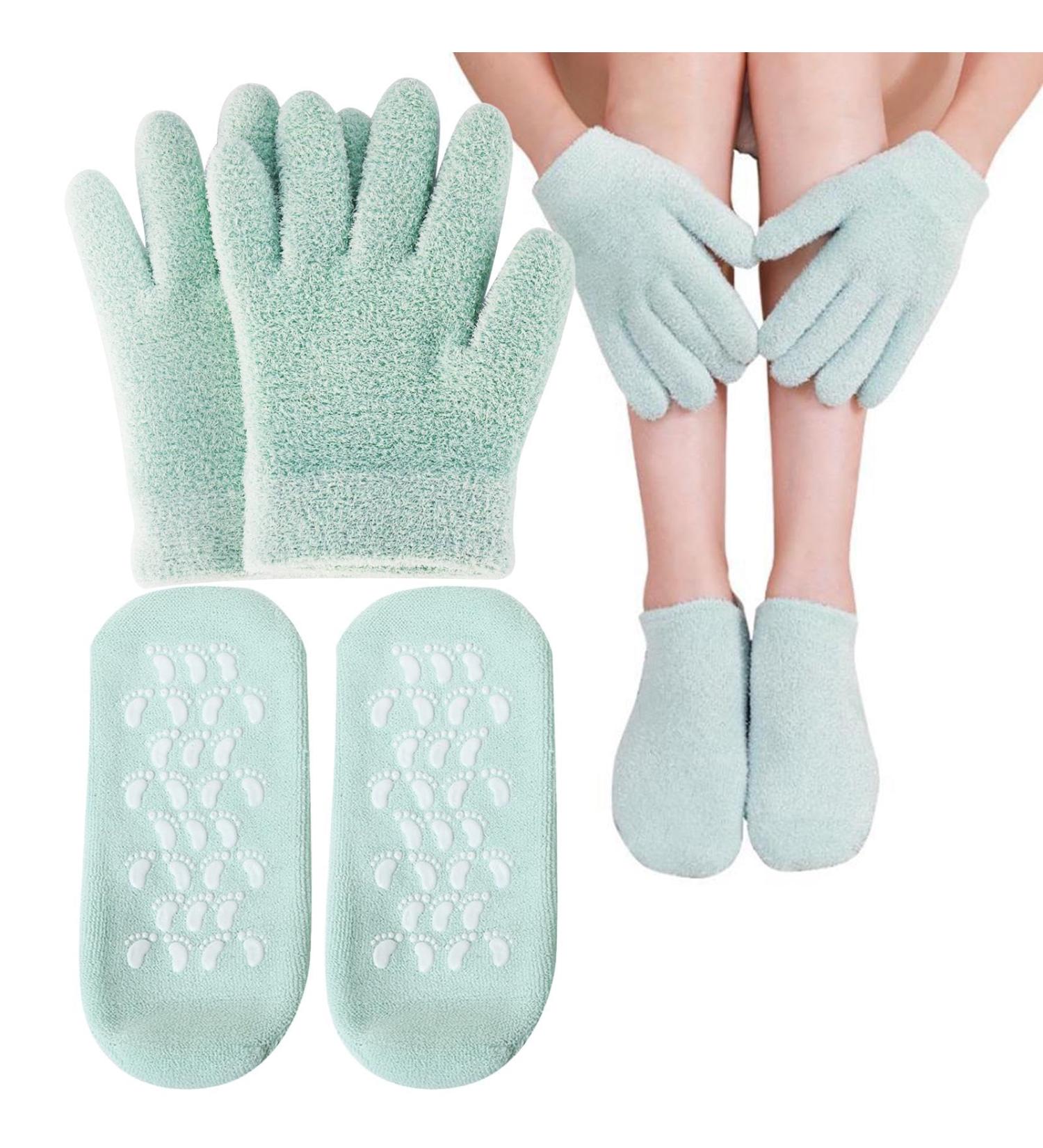 Moisturizing Gel Socks & Gloves Set for Cracked Feet Repair | Reusable Spa Foot Care - Green - Buy Online on SooperMarket.com
