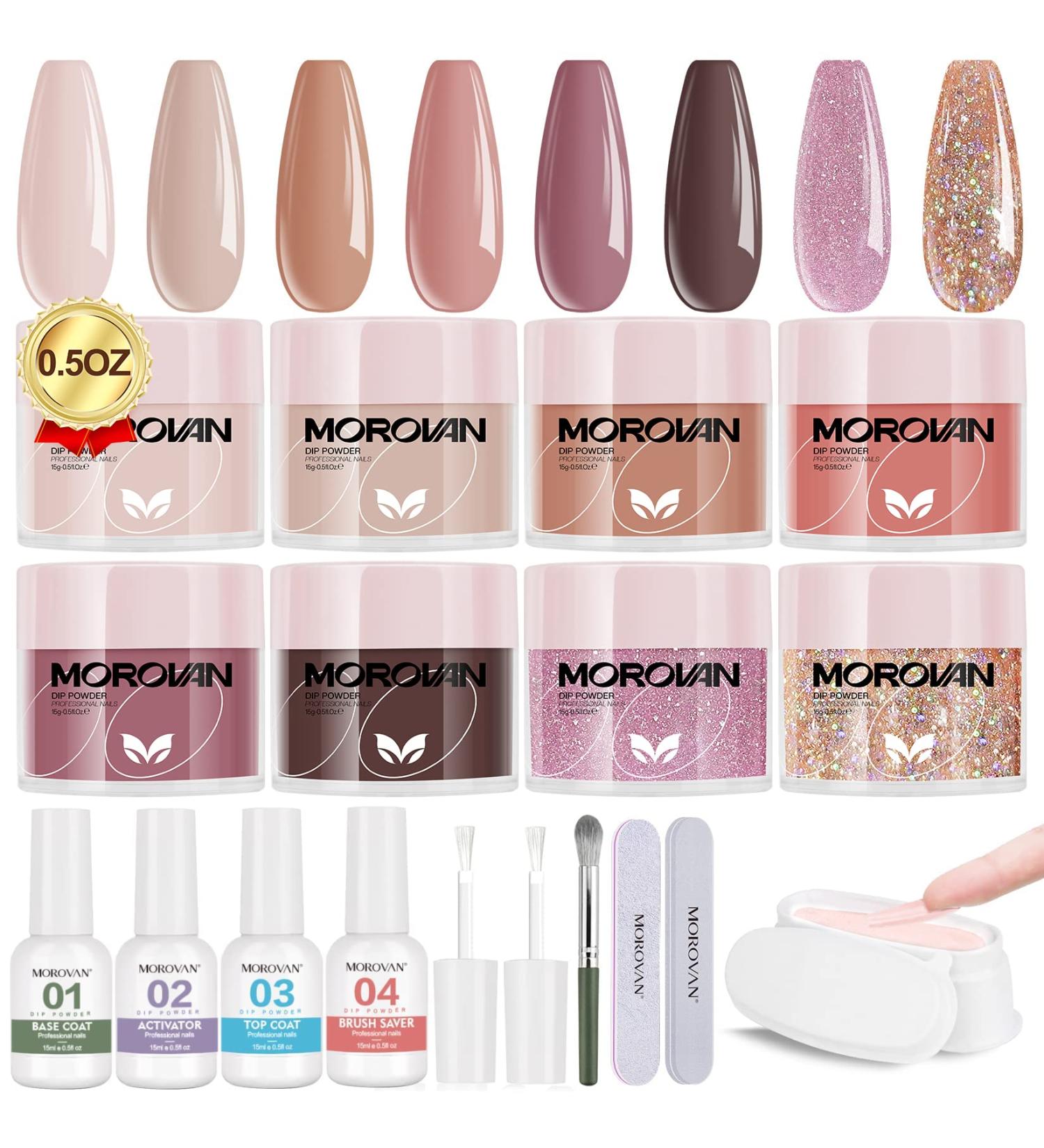 Morovan Dip Powder Nail Kit Starter - 8 Colors Brown Dipping Kit for Salon-Worthy Nails at Home - Buy Online on SooperMarket.com