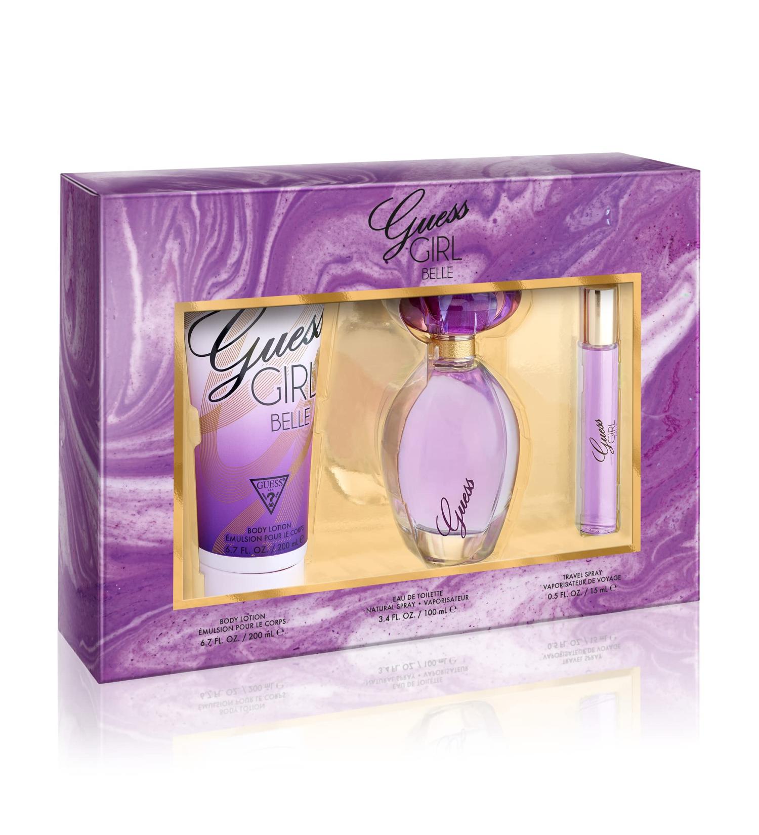 GUESS Girl Belle Eau de Toilette 3 Piece Gift Set - Perfume Spray 3.4 Fl. Oz. Travel Spray 0.5 Fl. Oz. & Body Lotion 6.7 Fl. Oz. 1 Count (Pack of 1) - Buy Online on SooperMarket.com