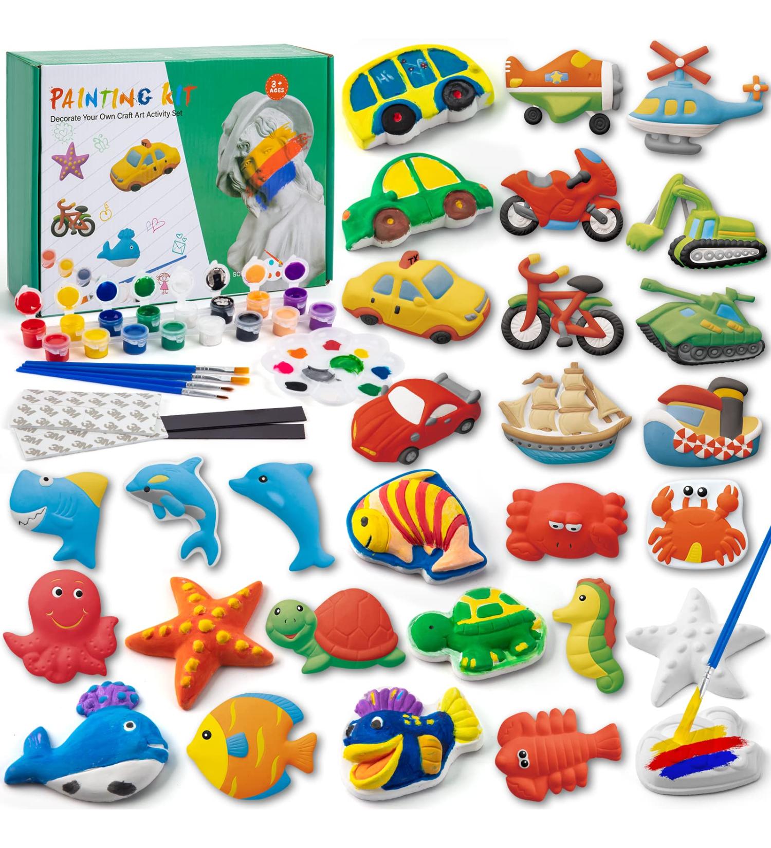 Tigerhu Arts and Crafts for Kids - 27 Painting Figurines with Paint, Pens, Brush, Palette, Magnets, Stickers - DIY Painting Kit for Ages 4-8 - Buy Online on SooperMarket.com