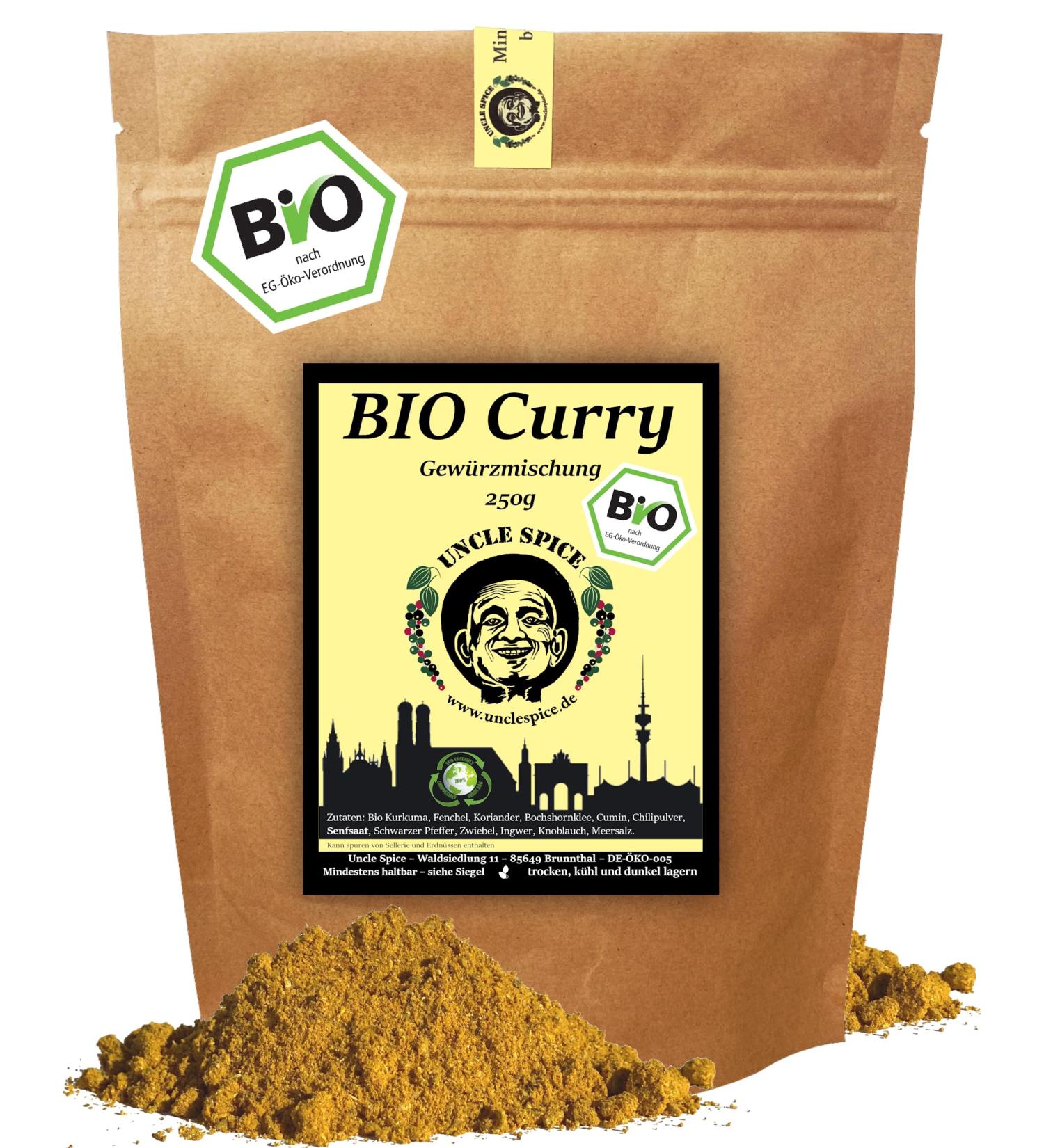 Uncle Spice Bio Curry Spice Mix 250g - Authentic Madras Curry Powder Premium Quality No Additives - De- KO-005 - Perfect for Sauces & Currywurst - Buy Online on SooperMarket.com
