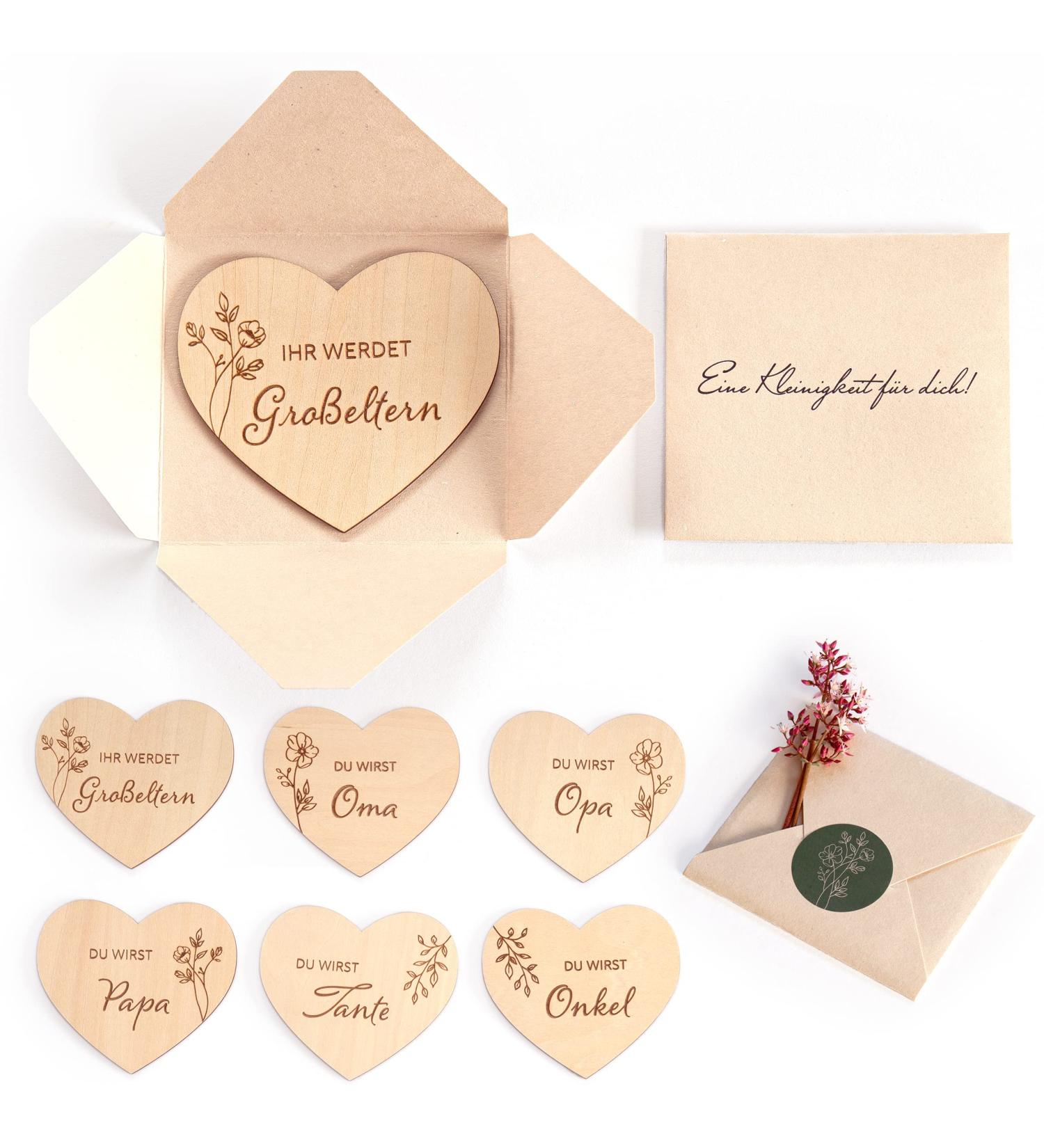 Pregnancy Announcement Surprise Envelopes | 6 Wooden Hearts for Fun Gender Reveal | Perfect Gifts for Dads Grandparents Aunts & Uncles - Mikito - Buy Online on SooperMarket.com