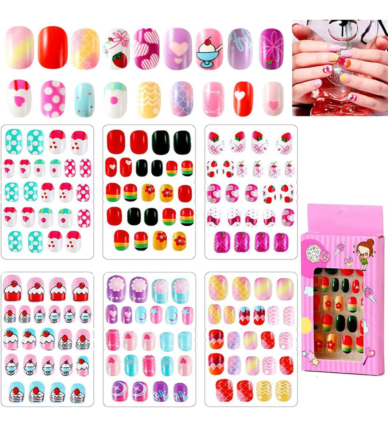 144 Pieces Kids Stick On Nails Full Cover Children False Nails Short Kids Press on Nails Sets Fake Cartoon Nails for Girls - Buy Online on SooperMarket.com
