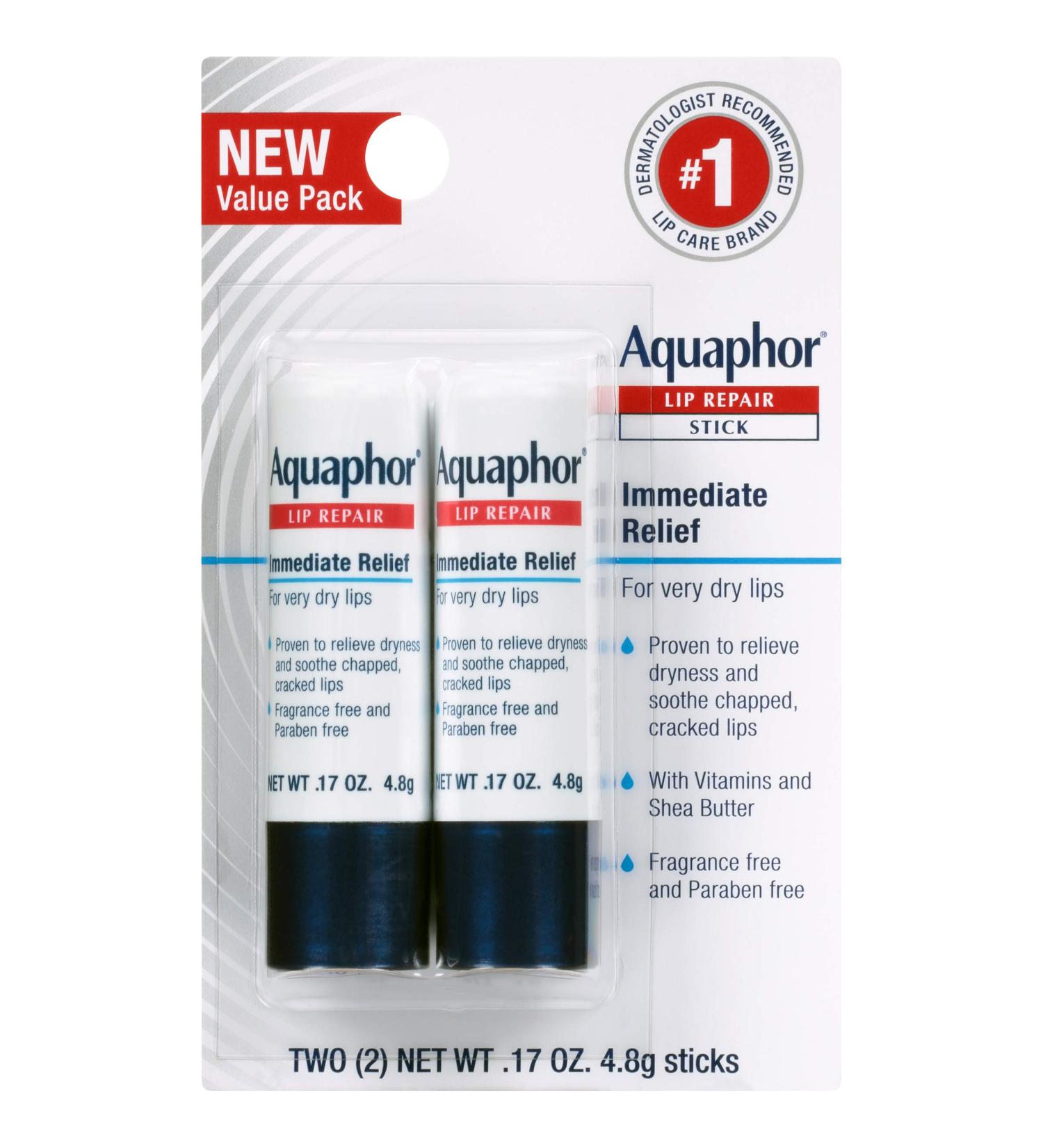 Aquaphor Lip Repair Stick - Immediate Relief 2 Pack | 0.17 oz (4.8 g) - Moisturizing & Soothing - Buy Online on SooperMarket.com