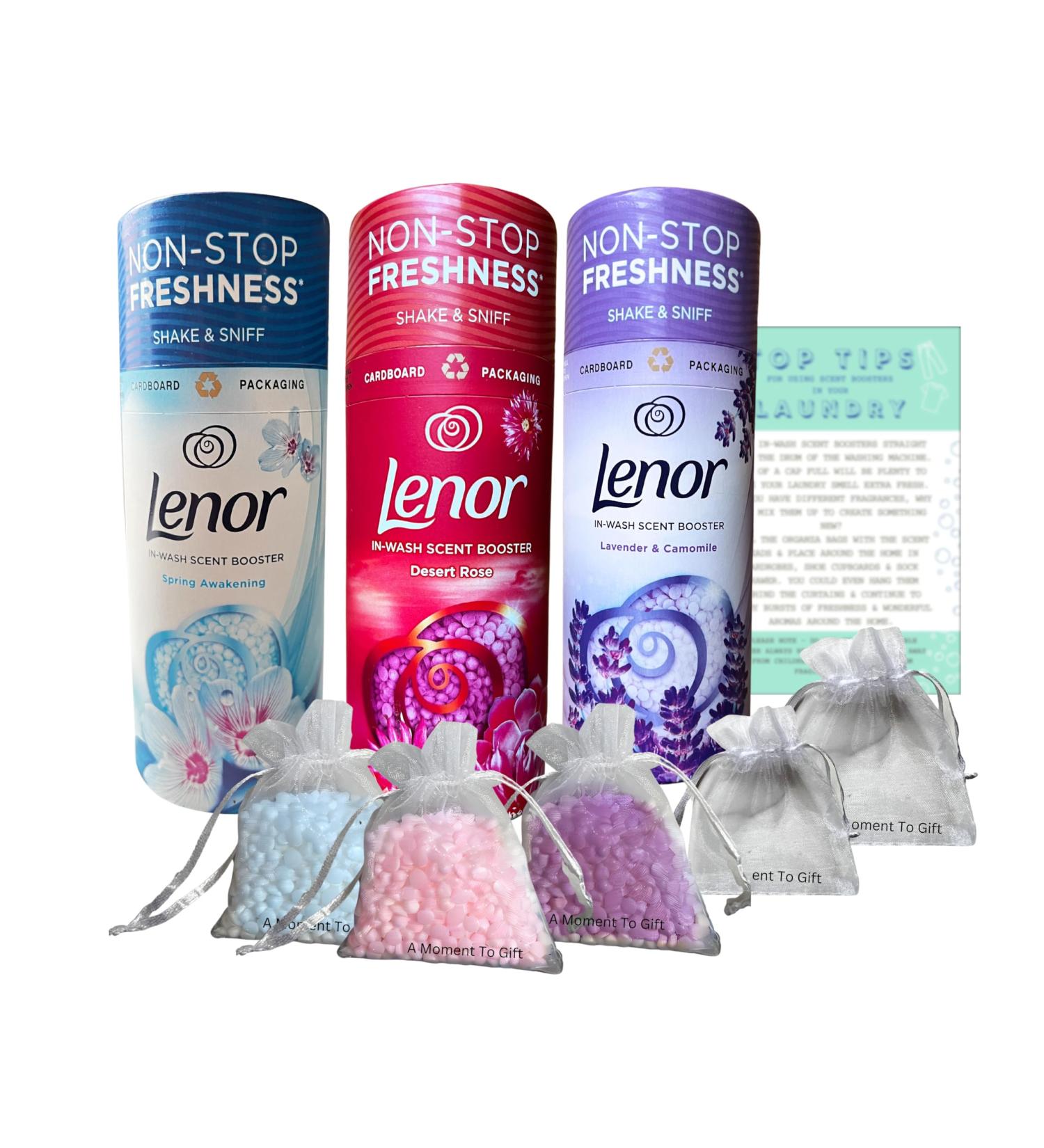 Lenor in Wash Scent Boosters Beads Spring Awakening Lavender Camomile & Desert Rose 176g each bundled with 5xOrganza Bags & Top Tips Guide - Buy Online on SooperMarket.com