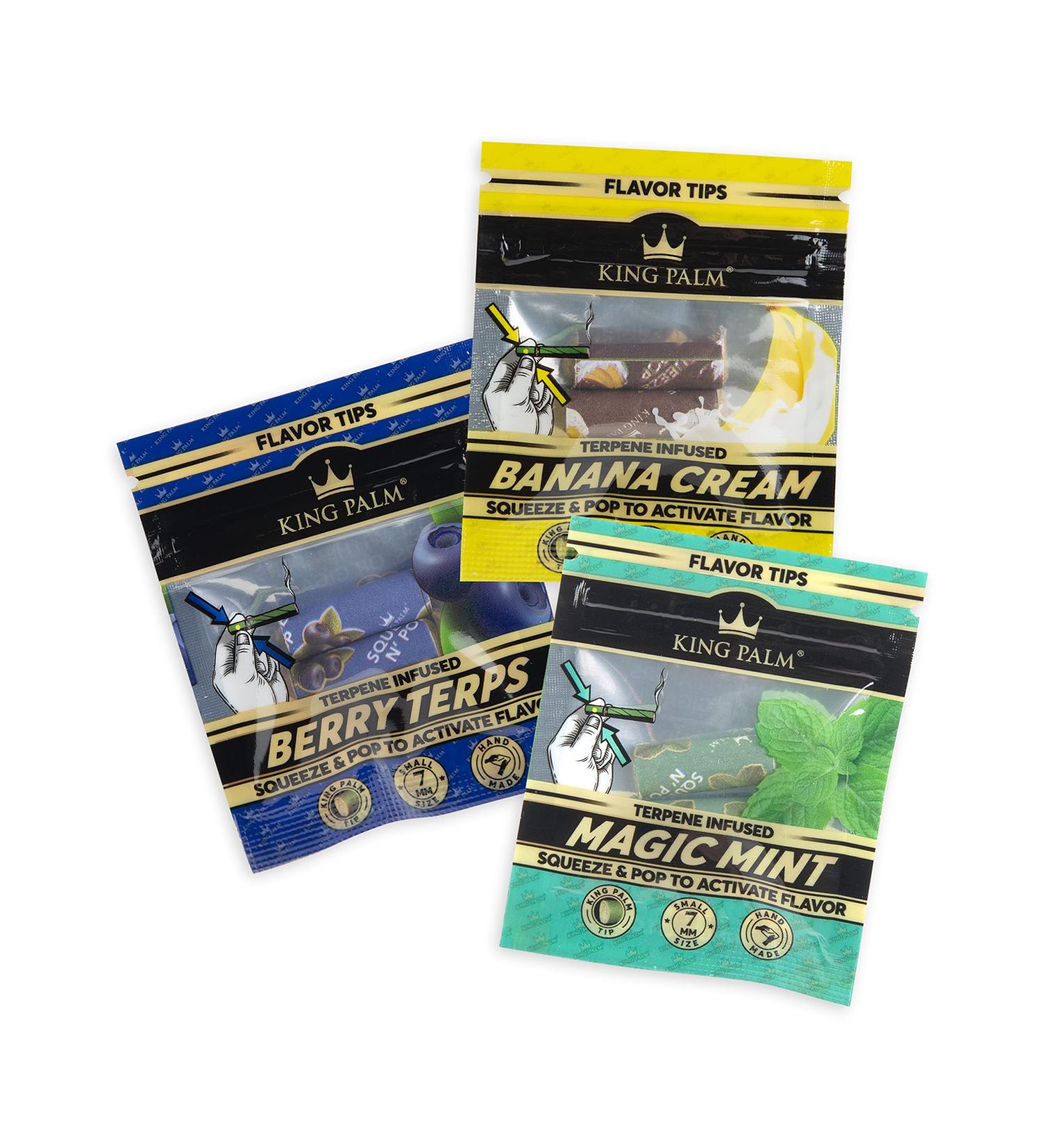 King Palm Flavors Filter Tips 3pk - Mixed Bundle | Flavored Pre Rolled Corn Husk Tips | Organic Rolling Paper Filters | Terpene Infused | 1 Pack - Buy Online on SooperMarket.com