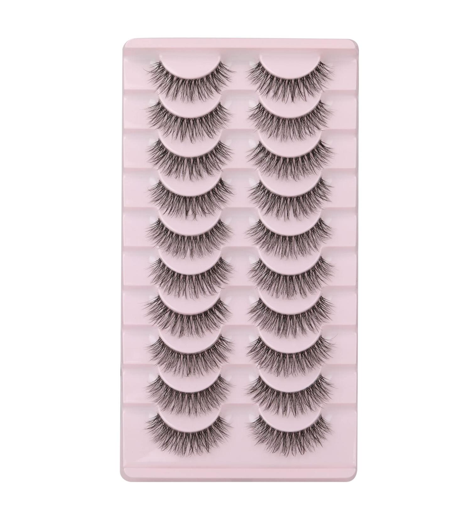 Wiwoseo 10 Pairs 14MM Cat Eye 3D Effect Natural Wispy Fluffy Russian False Eyelashes - Buy Online on SooperMarket.com