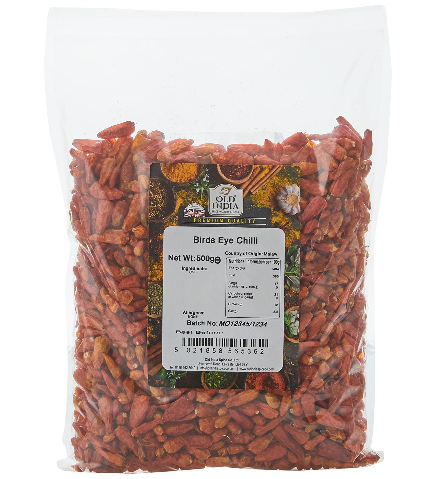Old India Birds Eye Chilli 500g - Premium Quality Spice for Authentic Flavors | Pack of 1 - Buy Online on SooperMarket.com