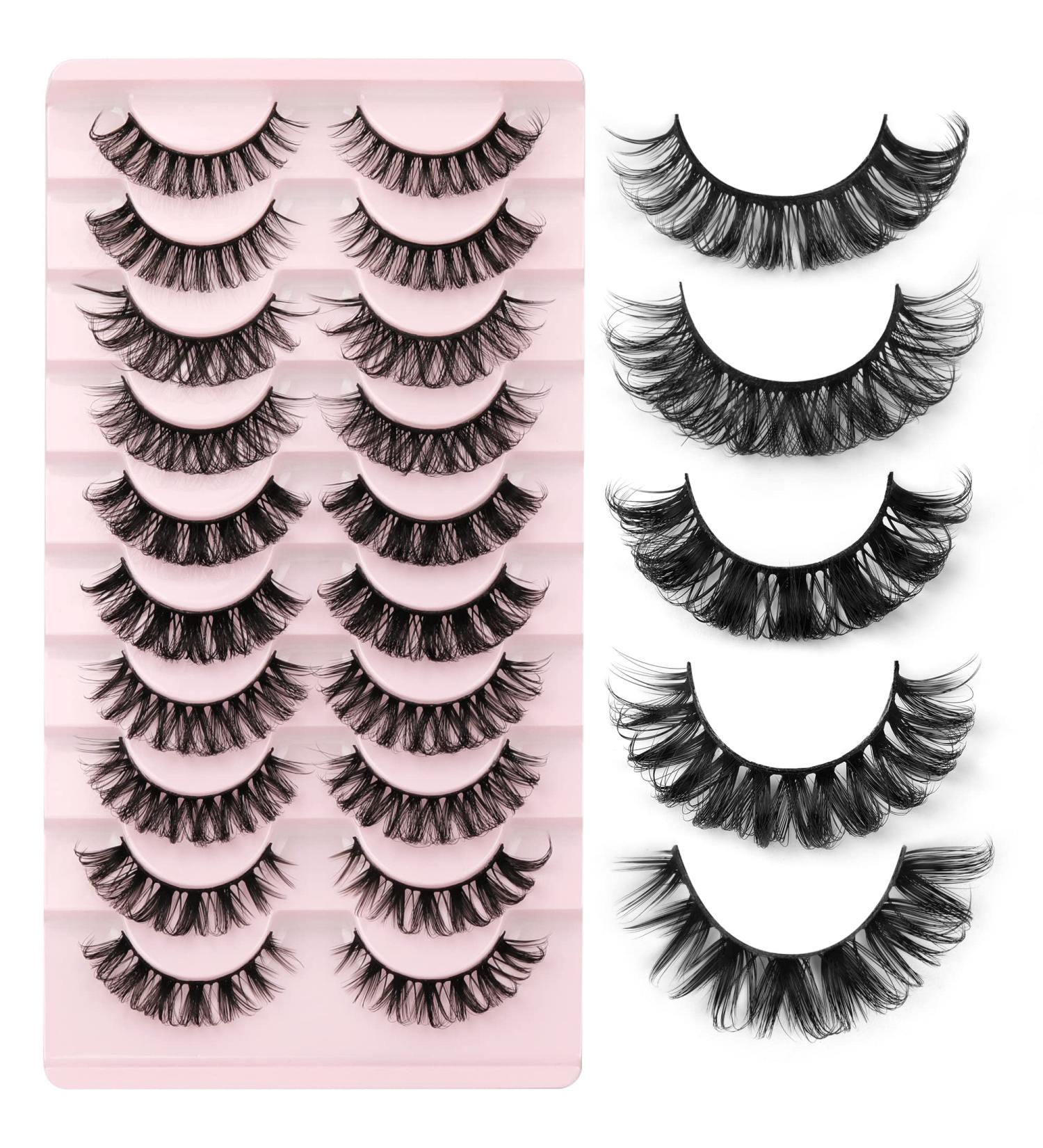 Yawamica D Curly Strip Lashes - 10 Pairs Russian Volume Mixed Natural Wispy Mink False Eyelashes - Buy Online on SooperMarket.com