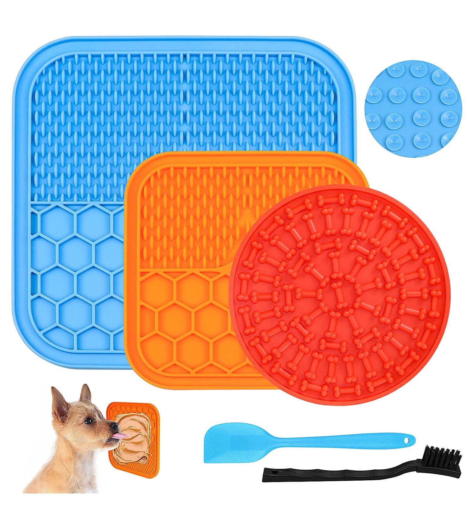 Hysagtek 3 Pcs Licky Mats for Dogs and Cats Dog Lick Mats Slow Feeding Mat with Suction Cup Puppy Lick Mat Pad for Pet Bathing Grooming Training with 1 Spatula + 1 Brush - Buy Online on SooperMarket.com
