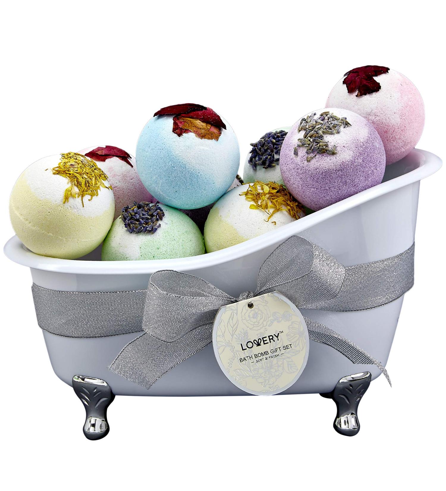 Fathers Day Gift: 10 Oversized Bath Bombs with Shea & Coco Butter, Dry Flower Petals, Multiple Fragrances - Rich Spa Bath Set in Cute Tub - Perfect Birthday Gift for Women and Men - Buy Online on SooperMarket.com