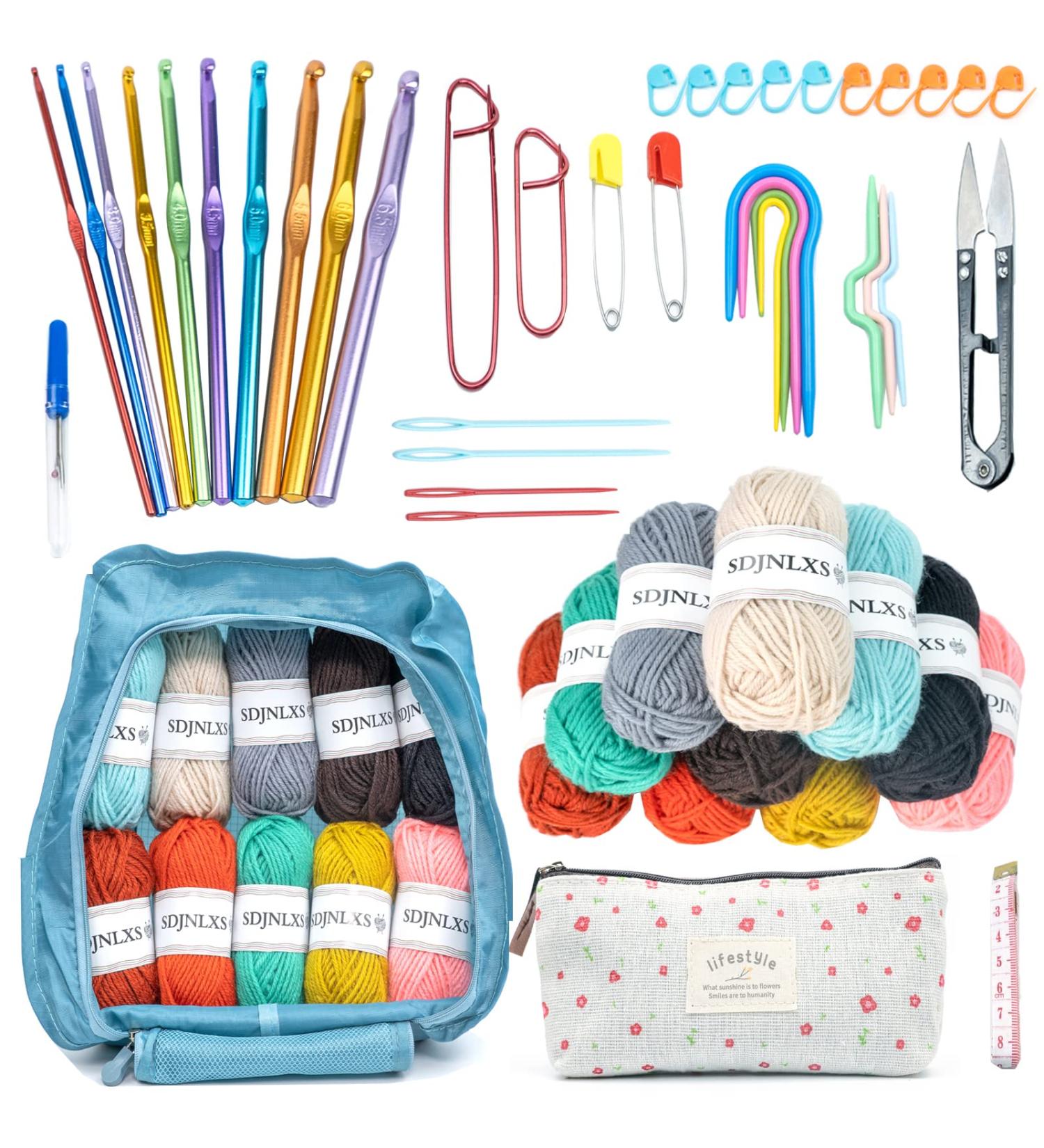 SDJNLXS 50 Piece Crochet Kit for Beginners - Yarn Set, Crochet Hooks, Stitch Markers, Bag & More - Ideal for Stress Relief - Crochet Starter Kit - Buy Online on SooperMarket.com