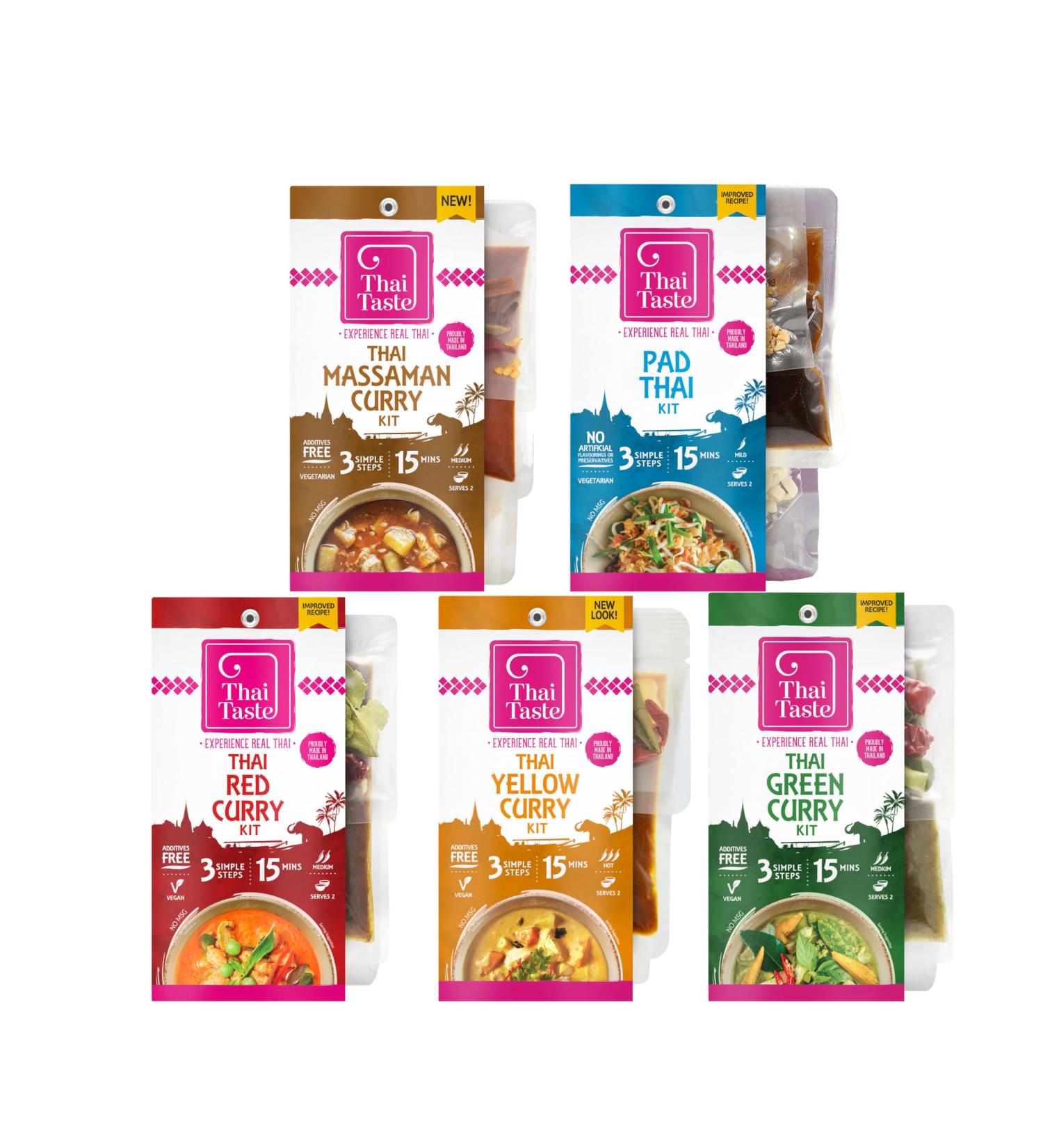 Thai Taste Meal Kit Variety Bundle Pack of 5 - Green Curry Red Curry Yellow Curry Massaman Curry & Pad Thai - Buy Online on SooperMarket.com