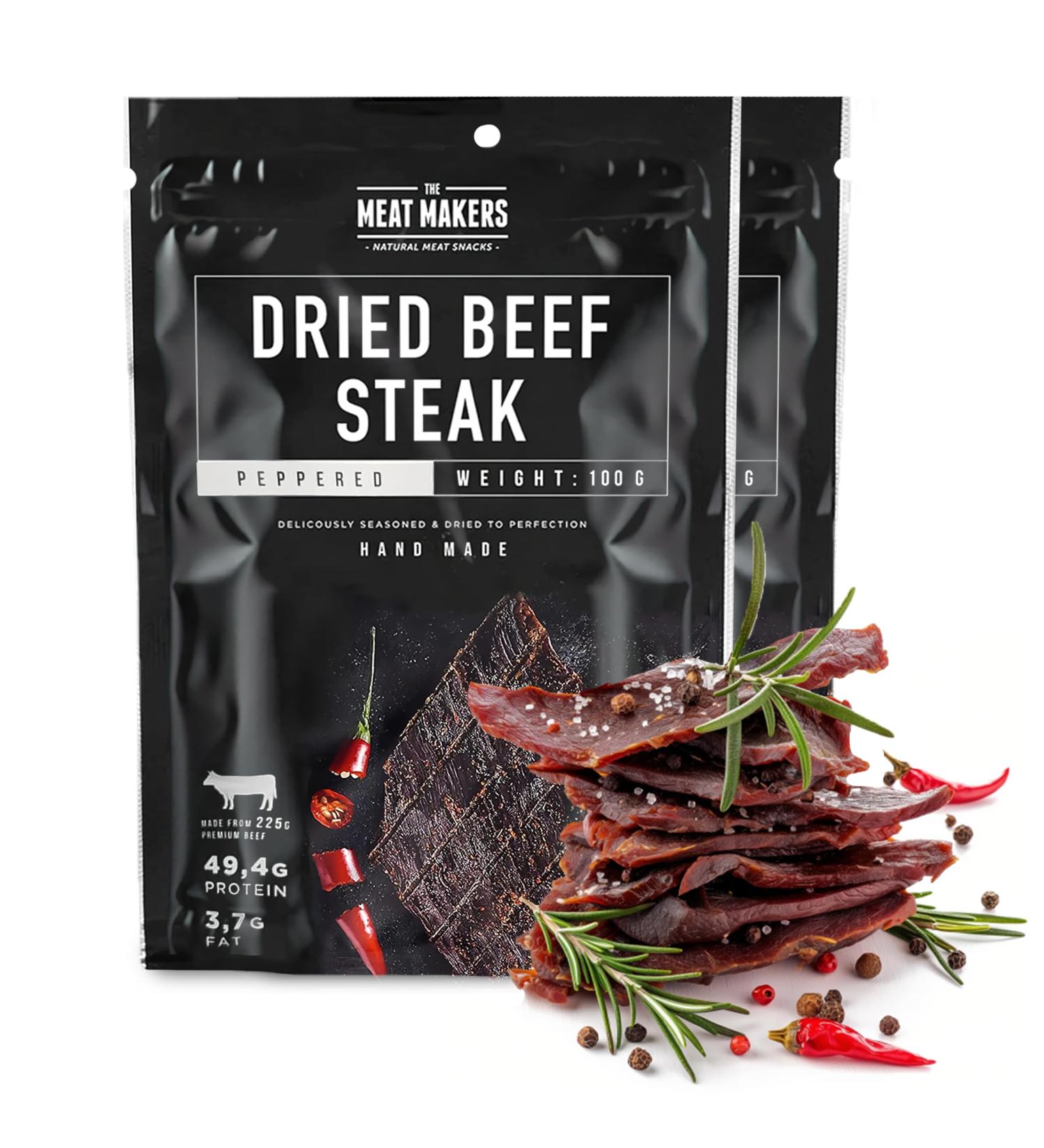 Peppered Beef Jerky Steak 200g - High Protein Dried Meat Snack | The Meat Makers - Buy Online on SooperMarket.com