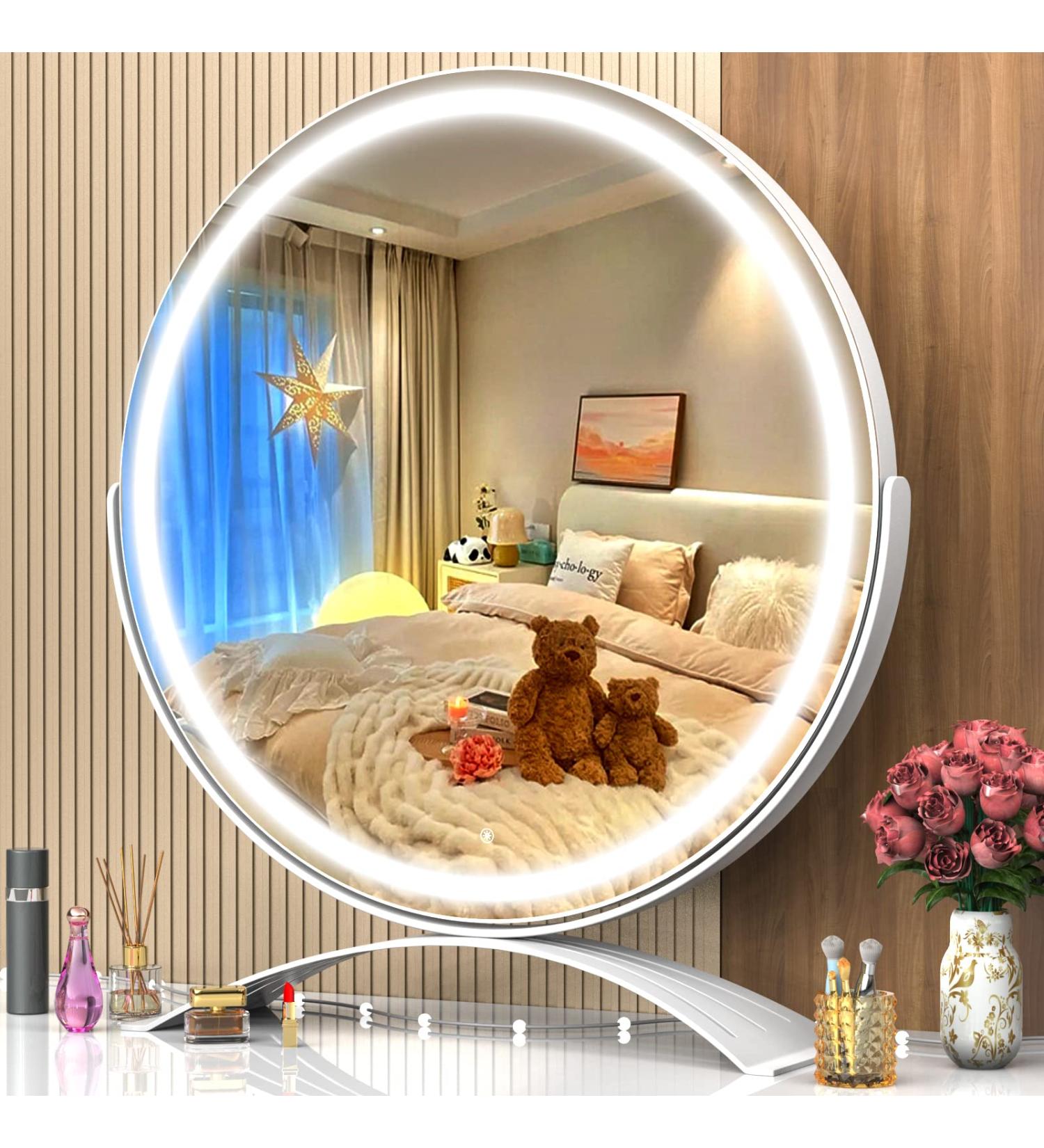 Gvnkvn Vanity Mirror with Lights - 18 Lighted Makeup Mirror with 3 Color Modes and Touch Control - Oval LED Makeup Mirror for Bedroom - 360 Adjustable White - 18x18 - Buy Online on SooperMarket.com