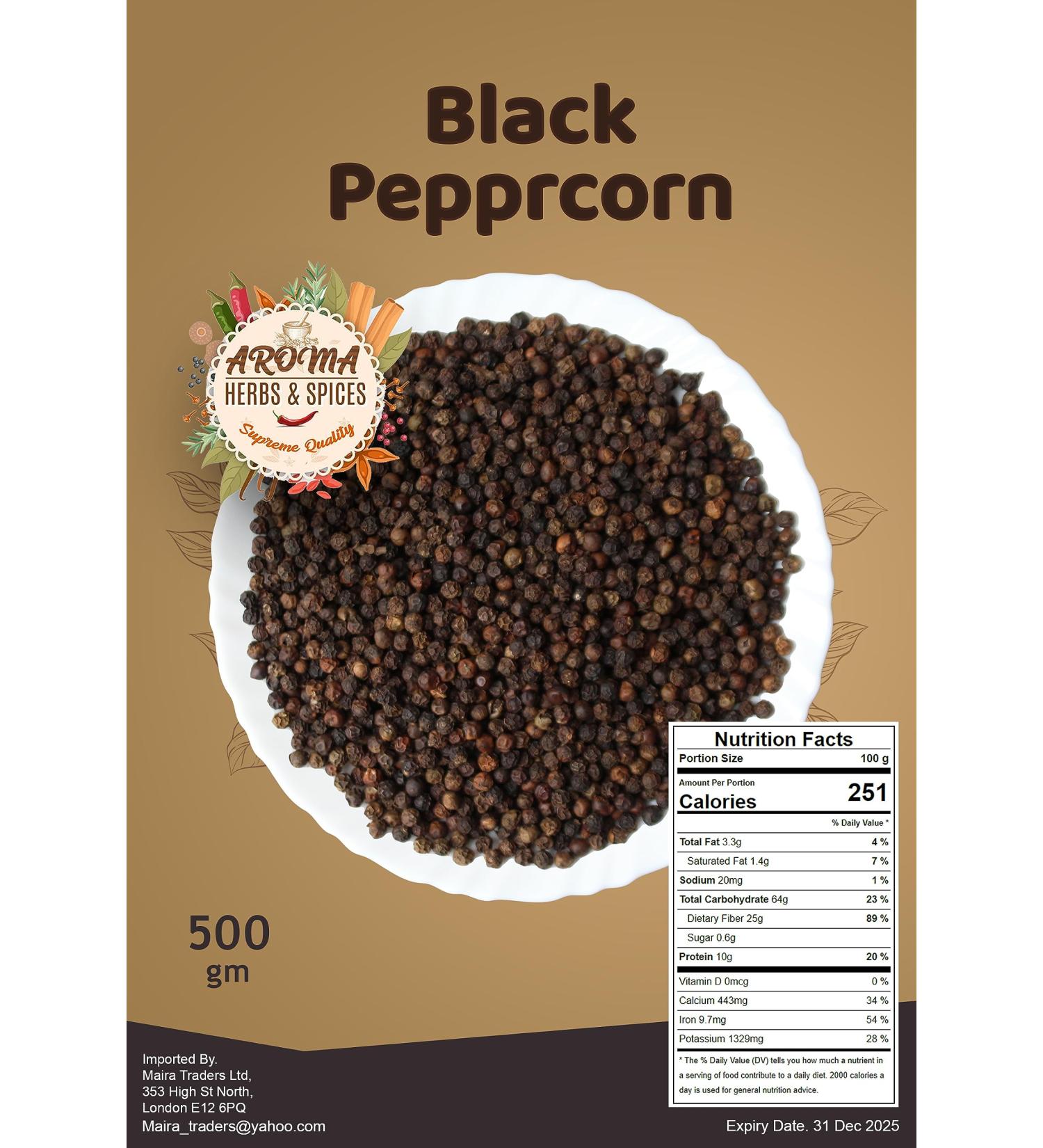 500g Premium Whole Black Peppercorns - 100% Natural & Additive-Free - Buy Online on SooperMarket.com