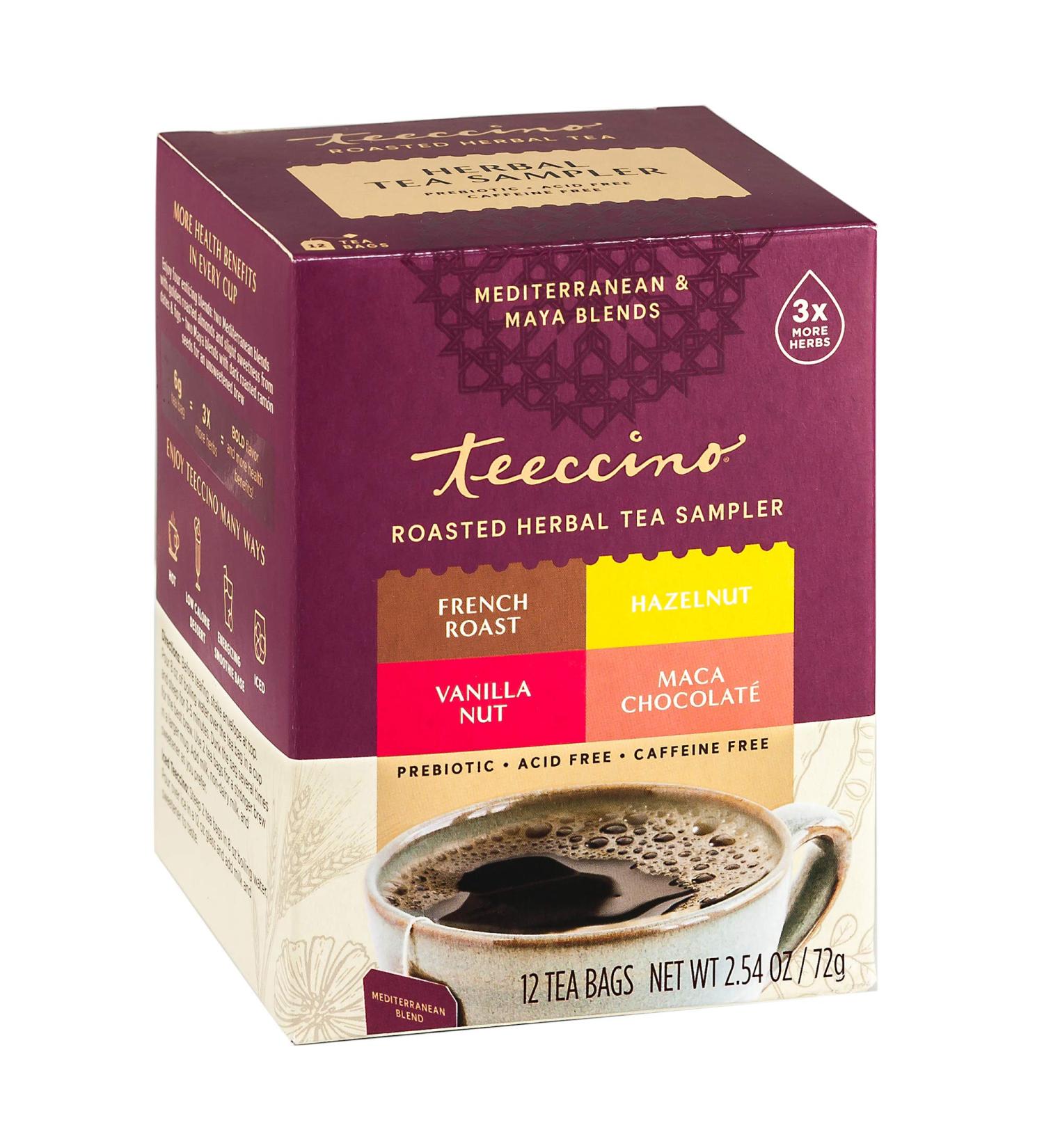 Teeccino Herbal Tea Sampler â€“ 4 Caffeine-Free Flavors, 12 Tea Bags (2.54 oz) - Buy Online on SooperMarket.com
