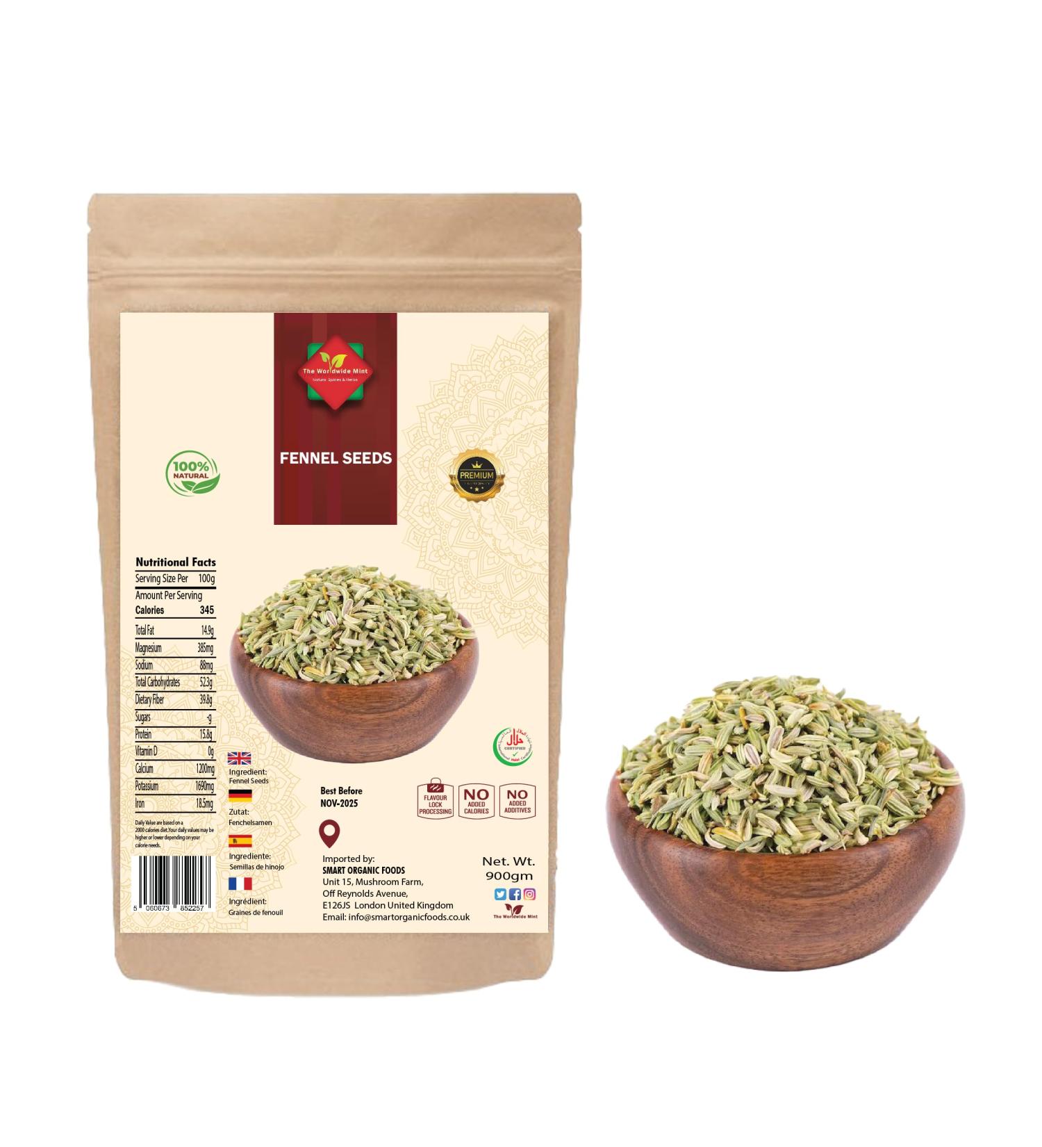 Raw Fennel Seeds (900g/31.75oz) from India | Gluten-Free, Vegan | 100% Authentic and Non-GMO - Buy Online on SooperMarket.com