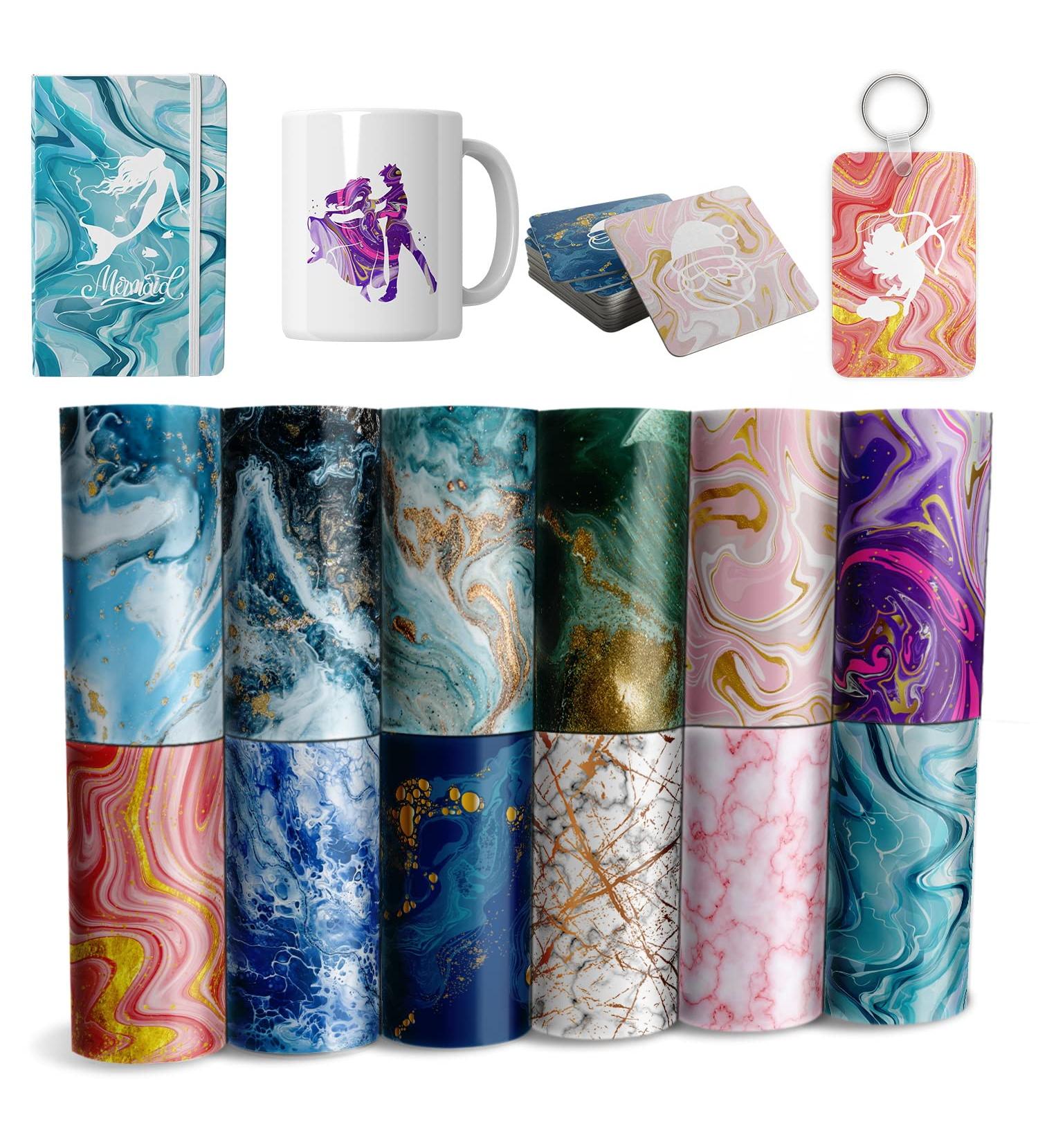 Watercolor Marble Infusible Transfer Ink Sheets - DIY Key Chain & T-Shirt Sublimation Paper Set (12 pcs, 12x4.5) - Buy Online on SooperMarket.com