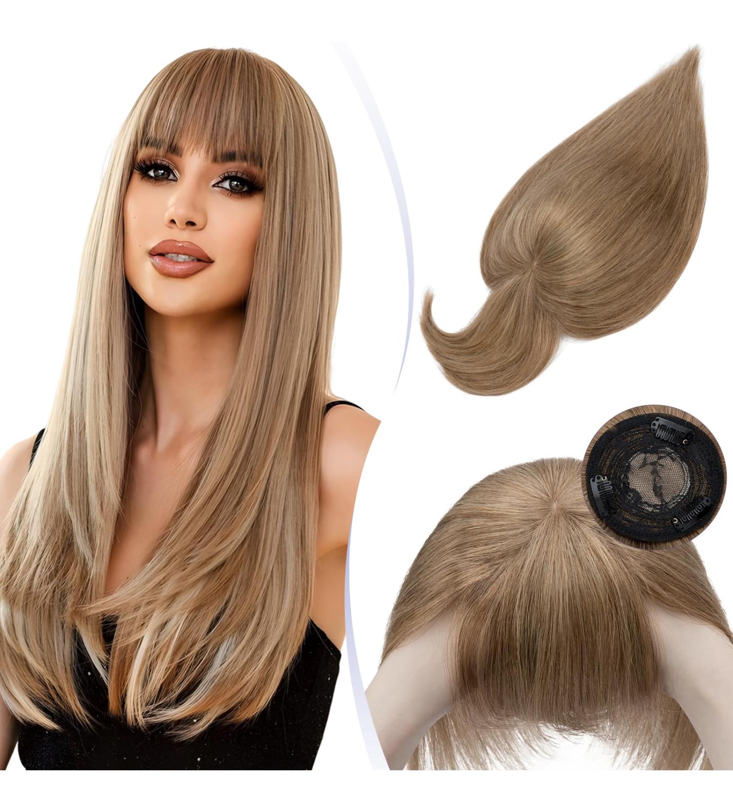 Human Hair Toppers with Fringe Pony Clip in Hair Toppers for Thinning Hair Women Real Hair Mono Base Toupee Hair Topper for Women Human Hair - Buy Online on SooperMarket.com