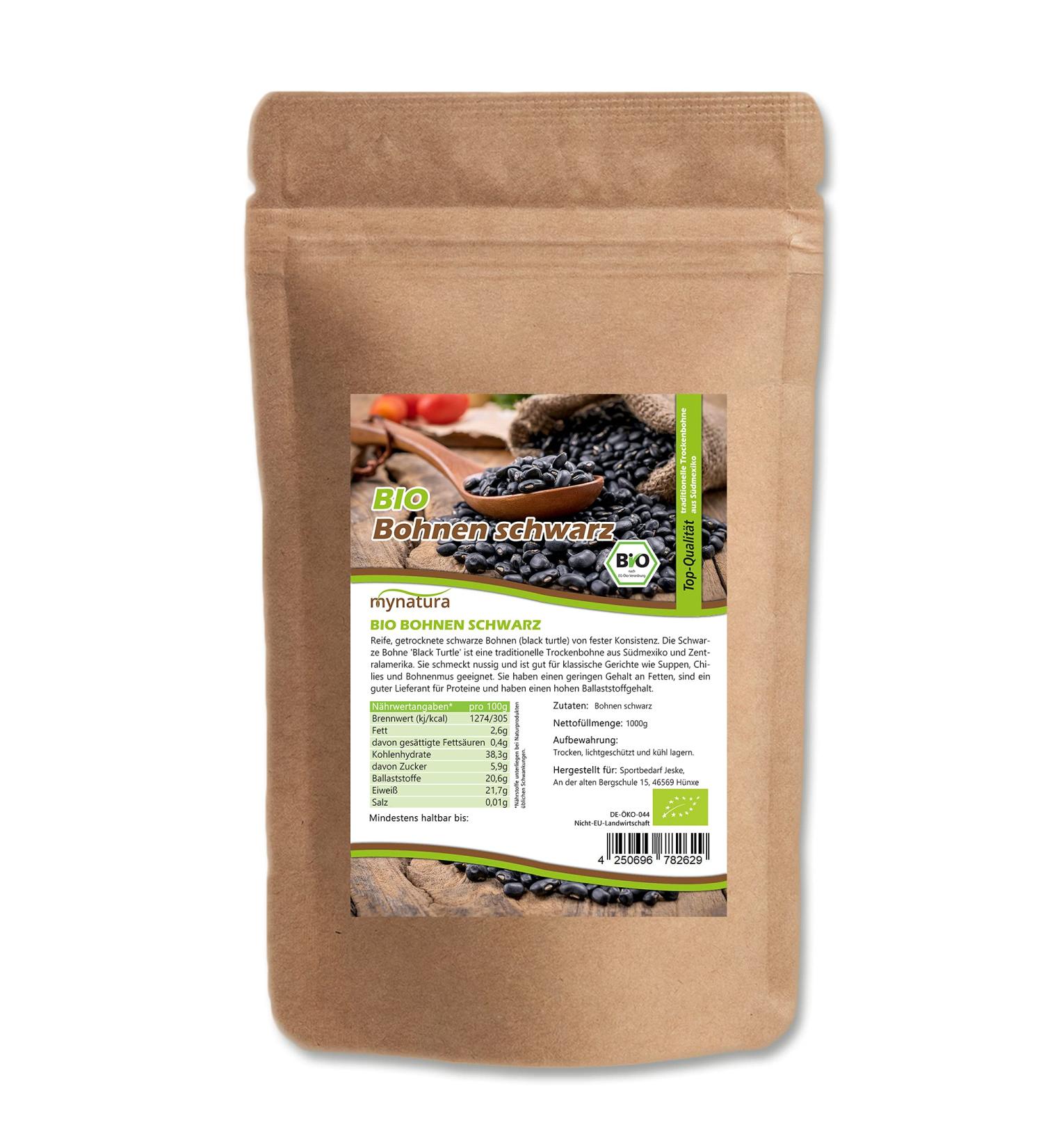 Mynatura Organic Black Beans - Dried Black Turtle Legumes (1000g) | Natural Plant-Based Cooking Ingredient for International Shipping - Buy Online on SooperMarket.com
