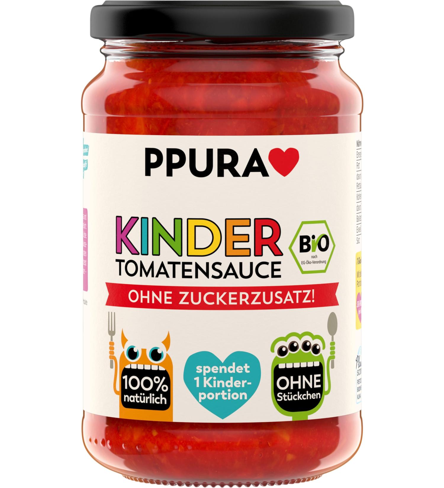 PPURA BIO Tomato Sauce for Kids - No Added Sugar 100% Natural Italian Made | Piece-Free Pasta Sauce | Donate a Portion | 340g Glass - Buy Online on SooperMarket.com