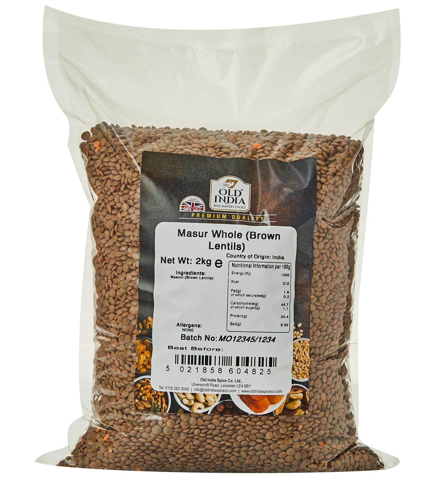 Old India Masur Whole (Brown Lentils) 2kg - Premium Quality Lentils for Cooking - Buy Online on SooperMarket.com
