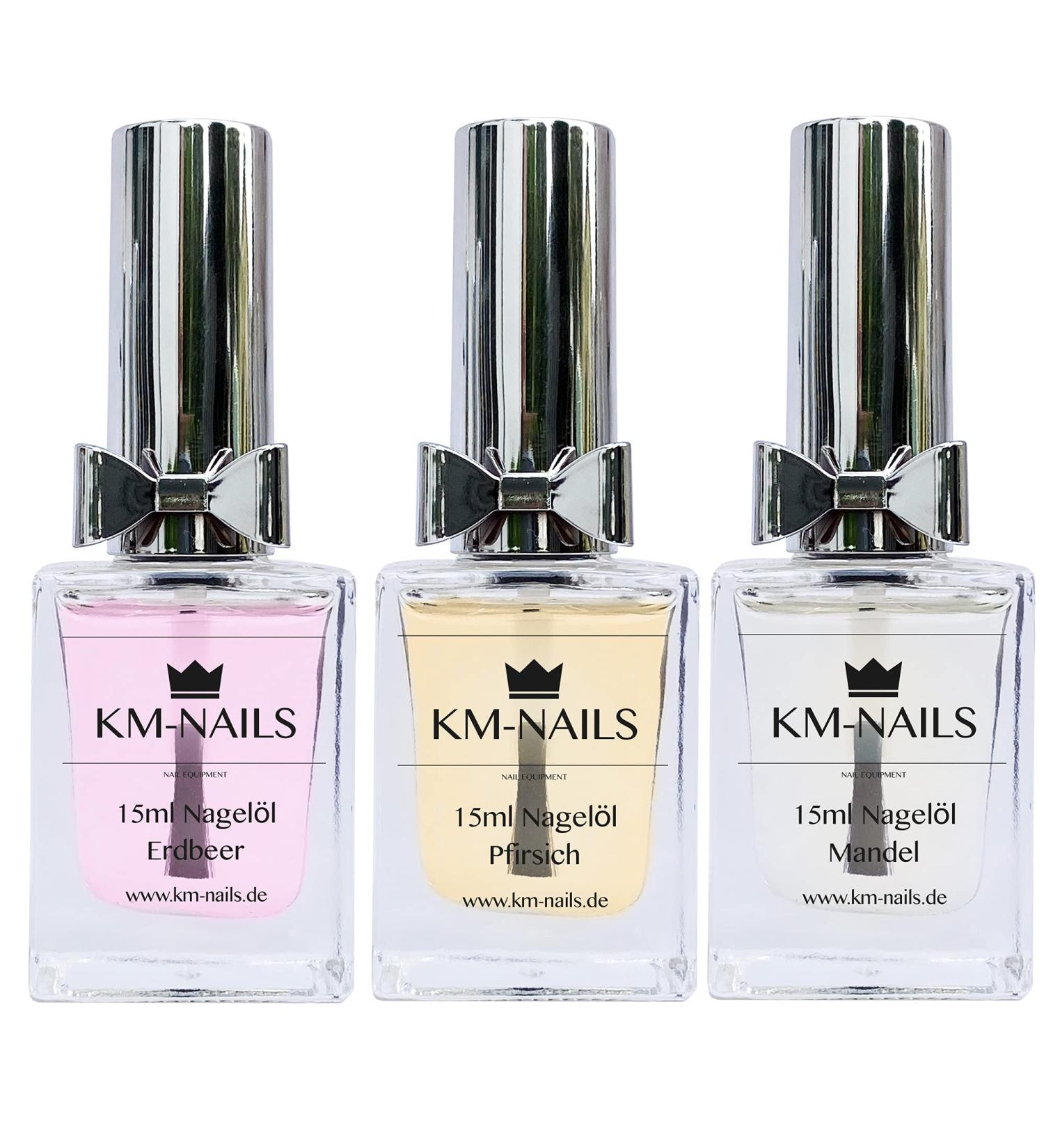 KM-Nails set of 3 nail oils strawberry+peach+almond without paraffin