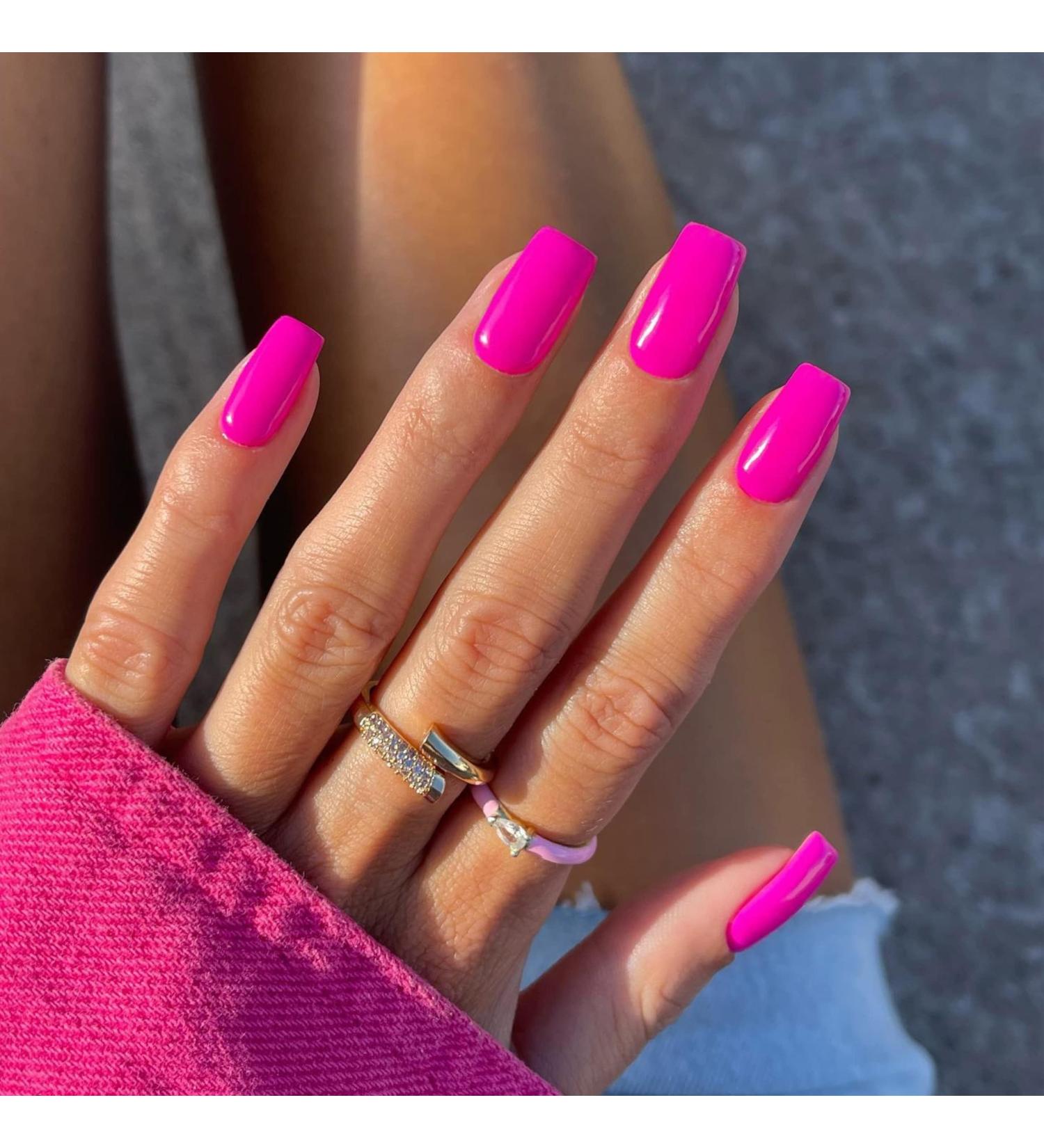 Hot Pink Medium Length Press On Nails Kit - 24PCS Square Fake Nails Set for Women - Summer Acrylic Glue On Nail Extensions - Buy Online on SooperMarket.com