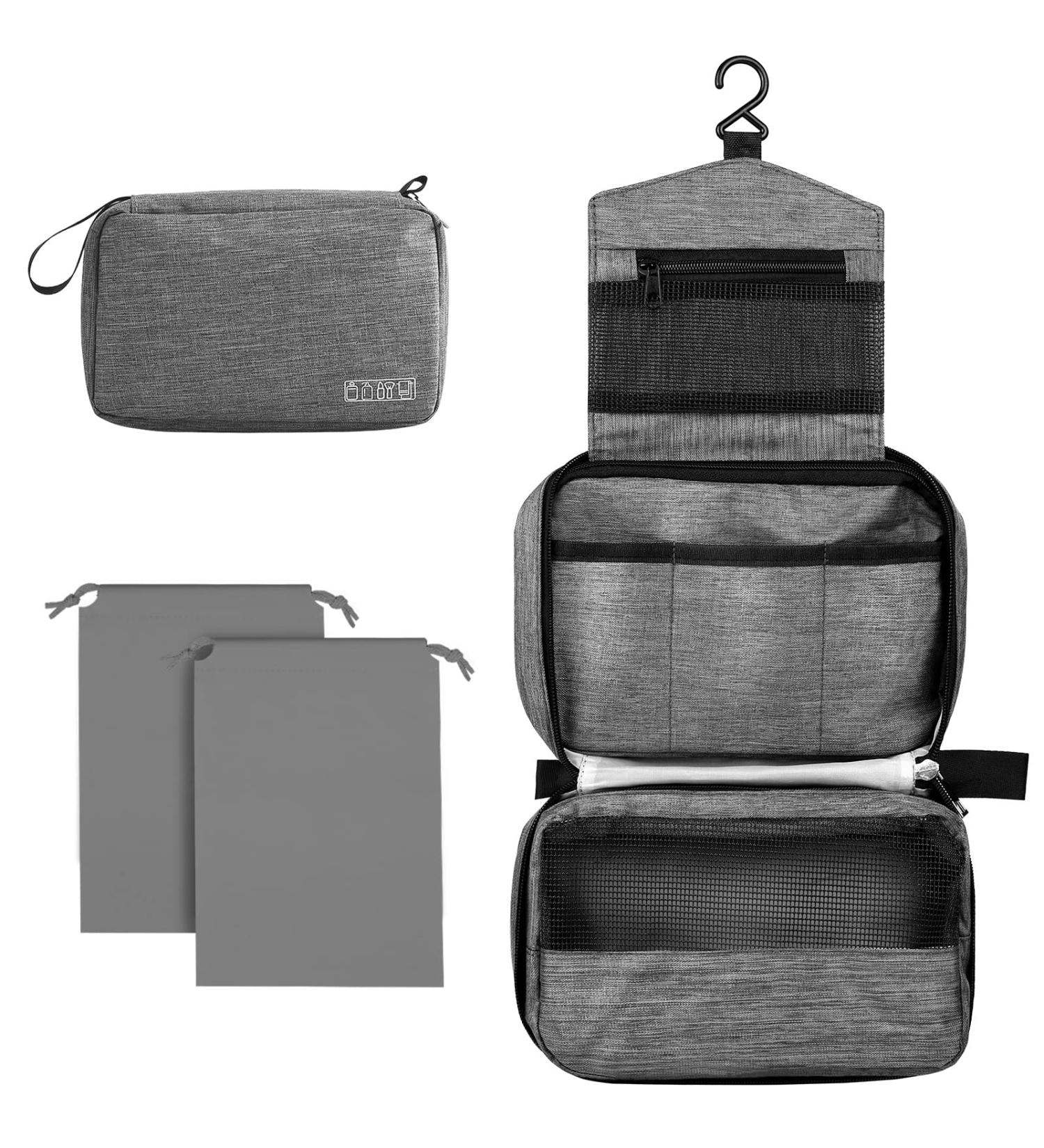 Cooja Hanging Toiletry Bag for Women - Travel Washbag with Hook & Handle, Grey - Includes 1 Toilet Bag + 2 Drawstring Bags - Buy Online on SooperMarket.com