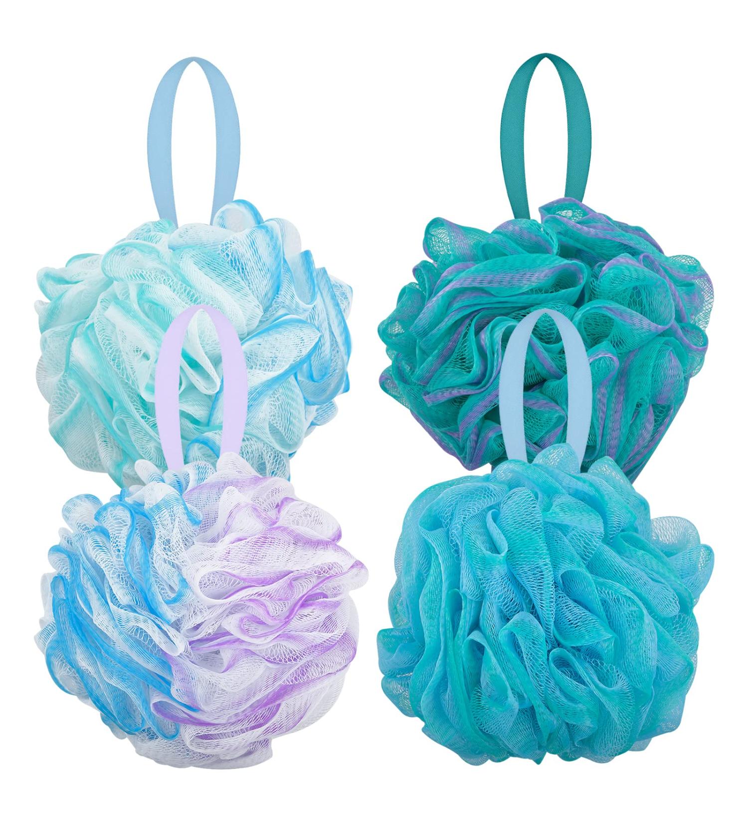 Pinsheng Extra Large Bathing Sponge | 4 Pack Soft Soap Sponge Puff with Hanging | Body Peeling & Massage Mesh-Luffa Balls - Buy Online on SooperMarket.com