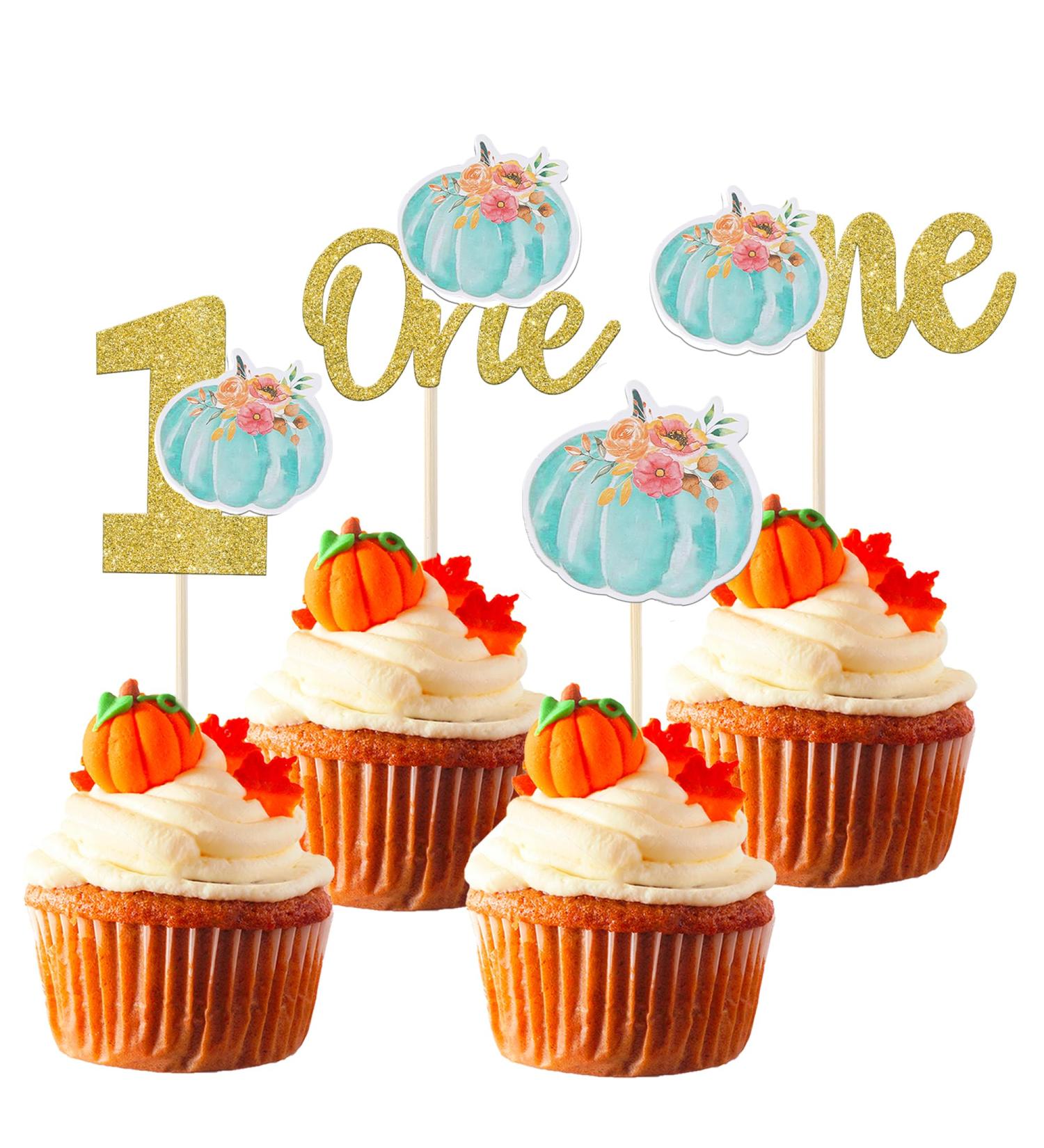 Rsstarxi 24 Pack Pumpkin One Cupcake Toppers Pumpkin 1st Birthday Cupcake Picks Decorations for Fall Theme Baby Shower Kids First Birthday Party Cake Decorations Supplies Blue Design 12 Blue - Buy Online on SooperMarket.com