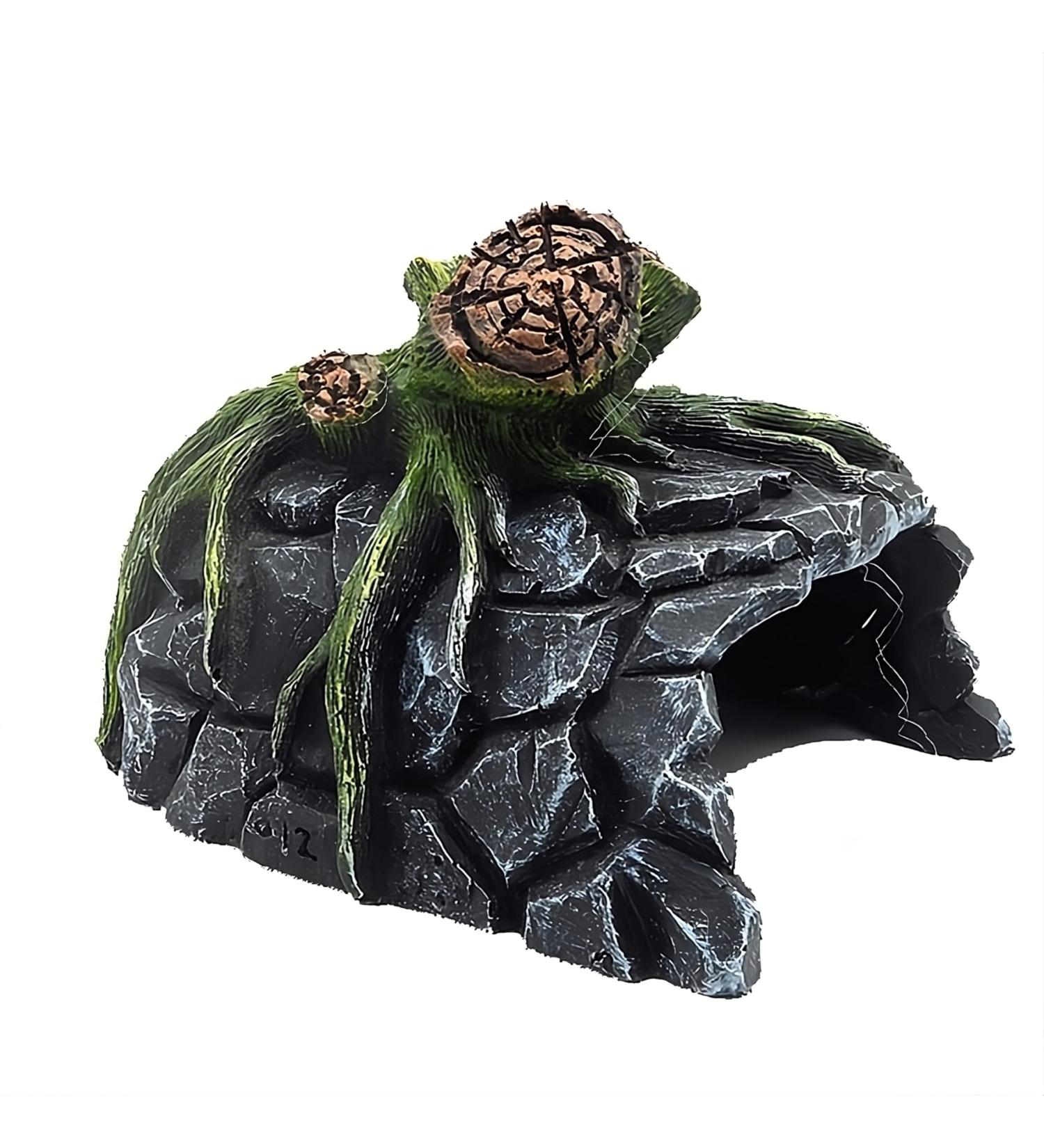 Movoja aquarium decoration - large cave with tree stump - for sweet and salt water - also for turtles - tree trunk sawn -out or aquaristics covered