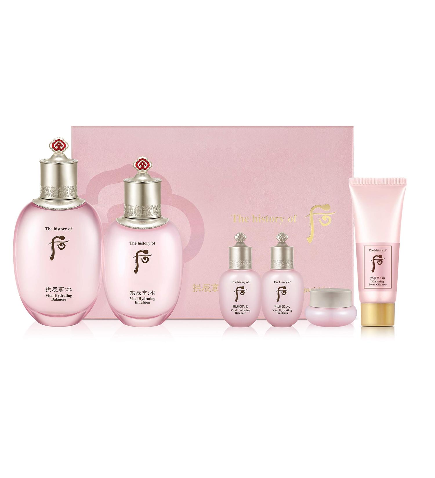 The History of Whoo Gongjinhyang Soo Vital Hydrating Special Set | Contains Gongjinhyang Soo Hydrating Balance (150ml + 20ml) Emulsion (110ml + 20ml) Cream (20ml) & Foam Cleanser (40ml)