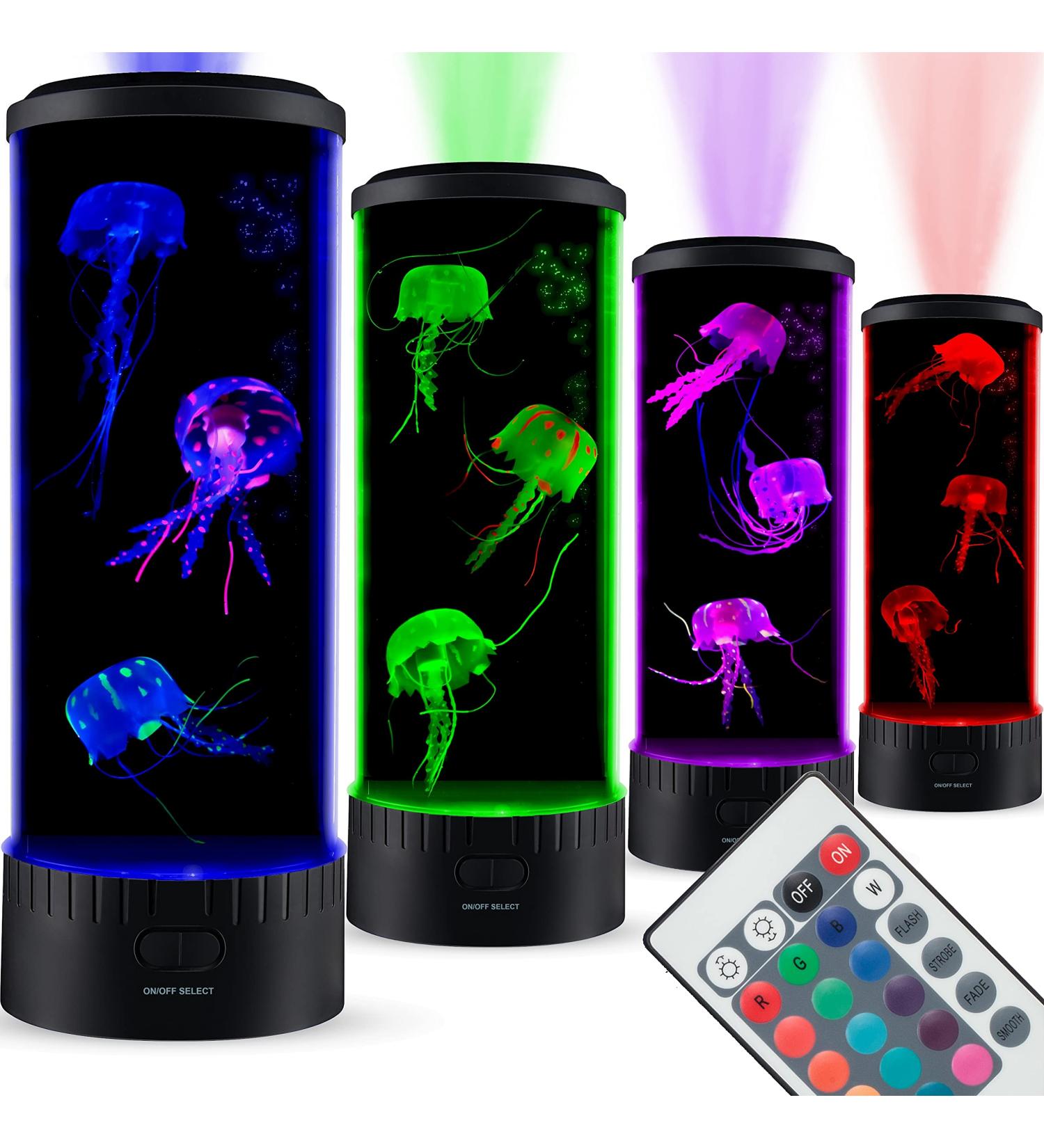 SensoryMoon Large LED Jellyfish Lava Lamp Aquarium with 3 Glowing Fake Jellyfish - 20 Color Changing Remote, Ocean Wave Projector - Kids Night Light - Buy Online on SooperMarket.com