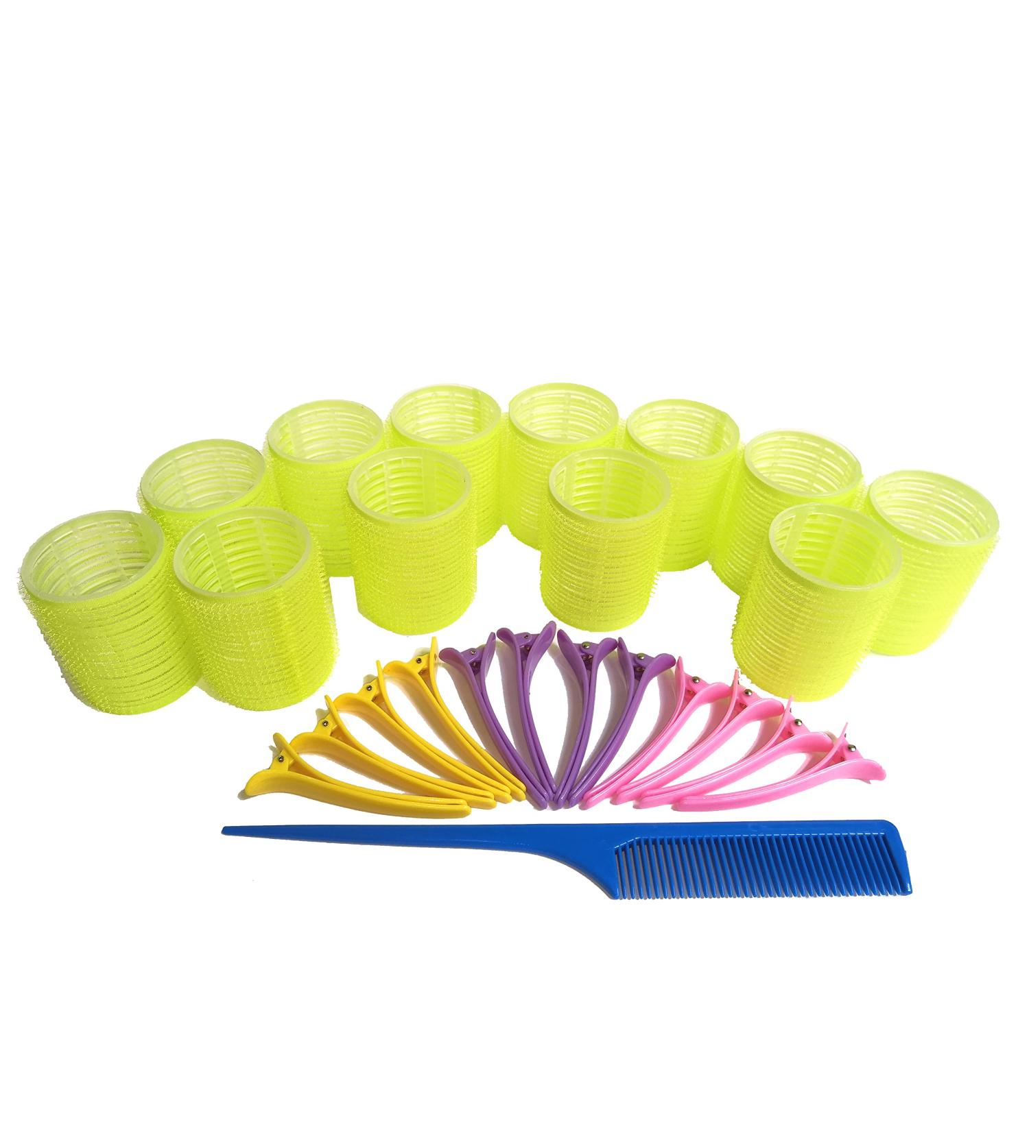 Kamay's 12PCS 48mm 1-1/2" Hair Rollers Curlers Rollers With 12 Duckbill Sectioning Clips 1 Comb Used for Hair Styling Self Grip Rollers 48mm Clips Comb Set - Buy Online on SooperMarket.com