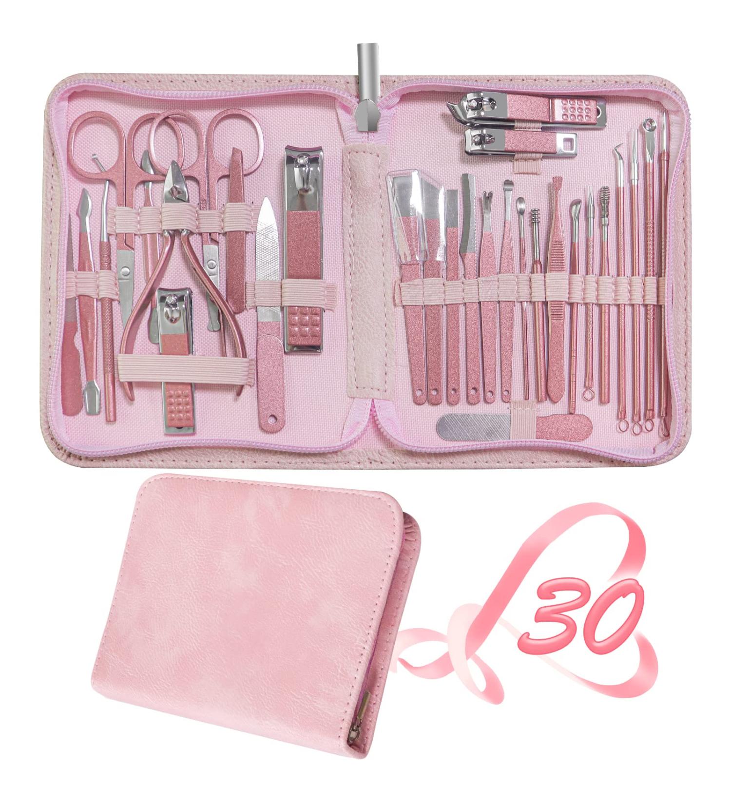 RedFlow 30 in 1 Manicure Set - Professional Nail Clippers & Pedicure Tools Kit - Travel-Friendly - Pink - Buy Online on SooperMarket.com
