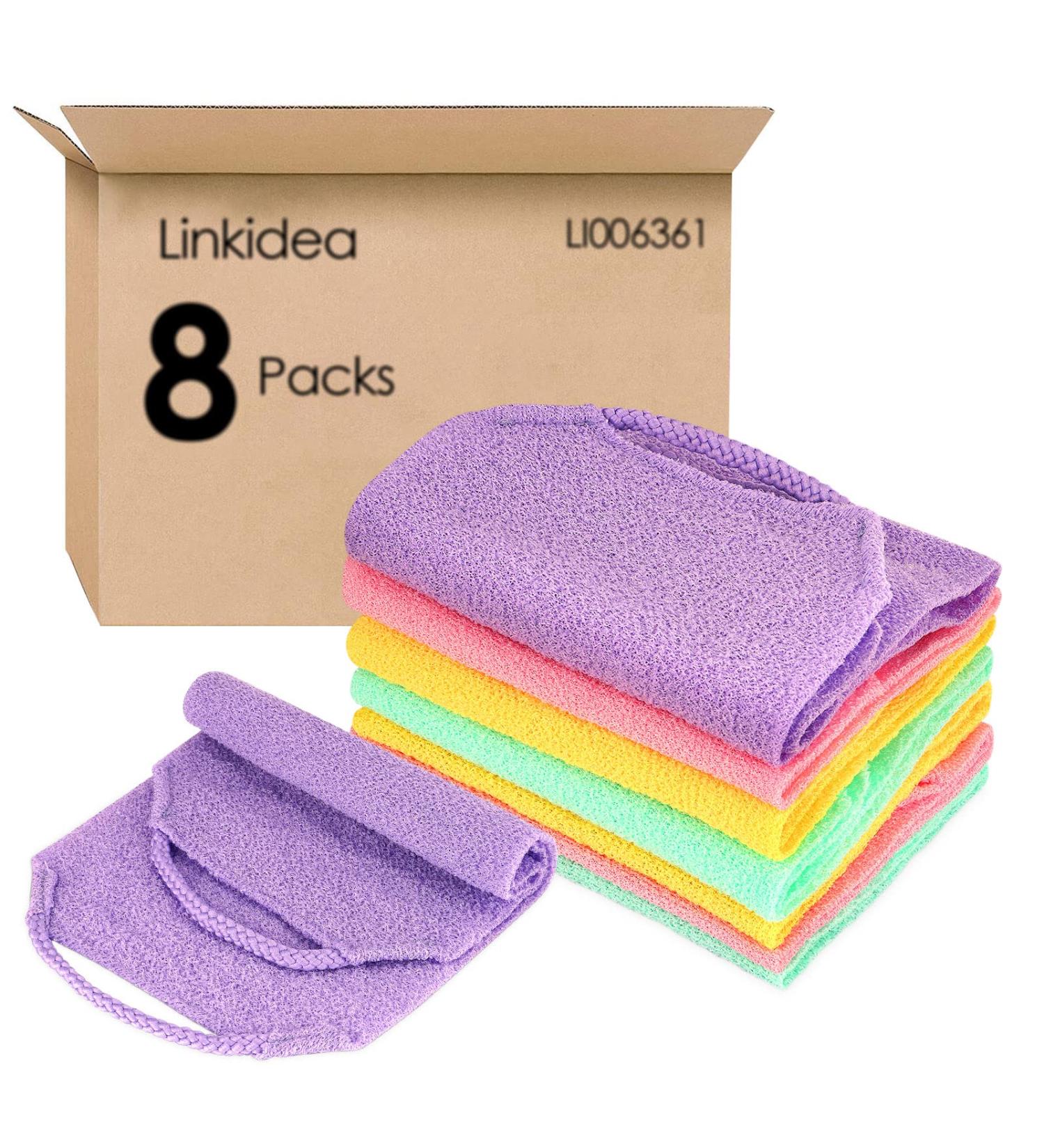 Linkidea 8 Pack Stretchable Exfoliating Towels with Handles - Wholesale Bulk Pack for Deep Cleansing Body Shower - Buy Online on SooperMarket.com