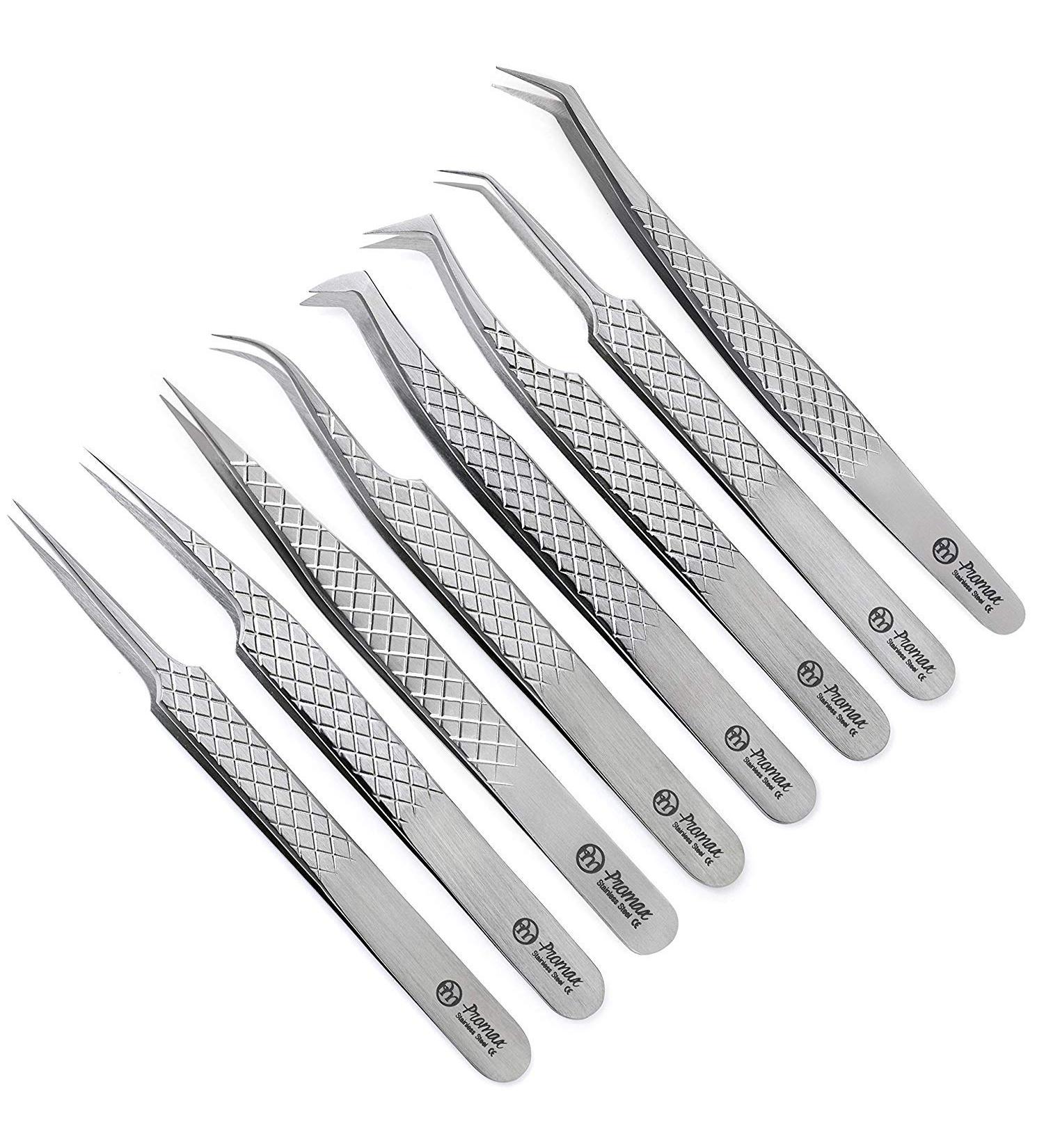 ProMax Brush & Matte Professional Quality Eye Lash Extension 8 PCs Tweezers Sets-The Complete kit for Eyelash Tweezers Include Straight and Curved Tested Tweezers Comes in Black Zipper safety Leather Case-80-2026