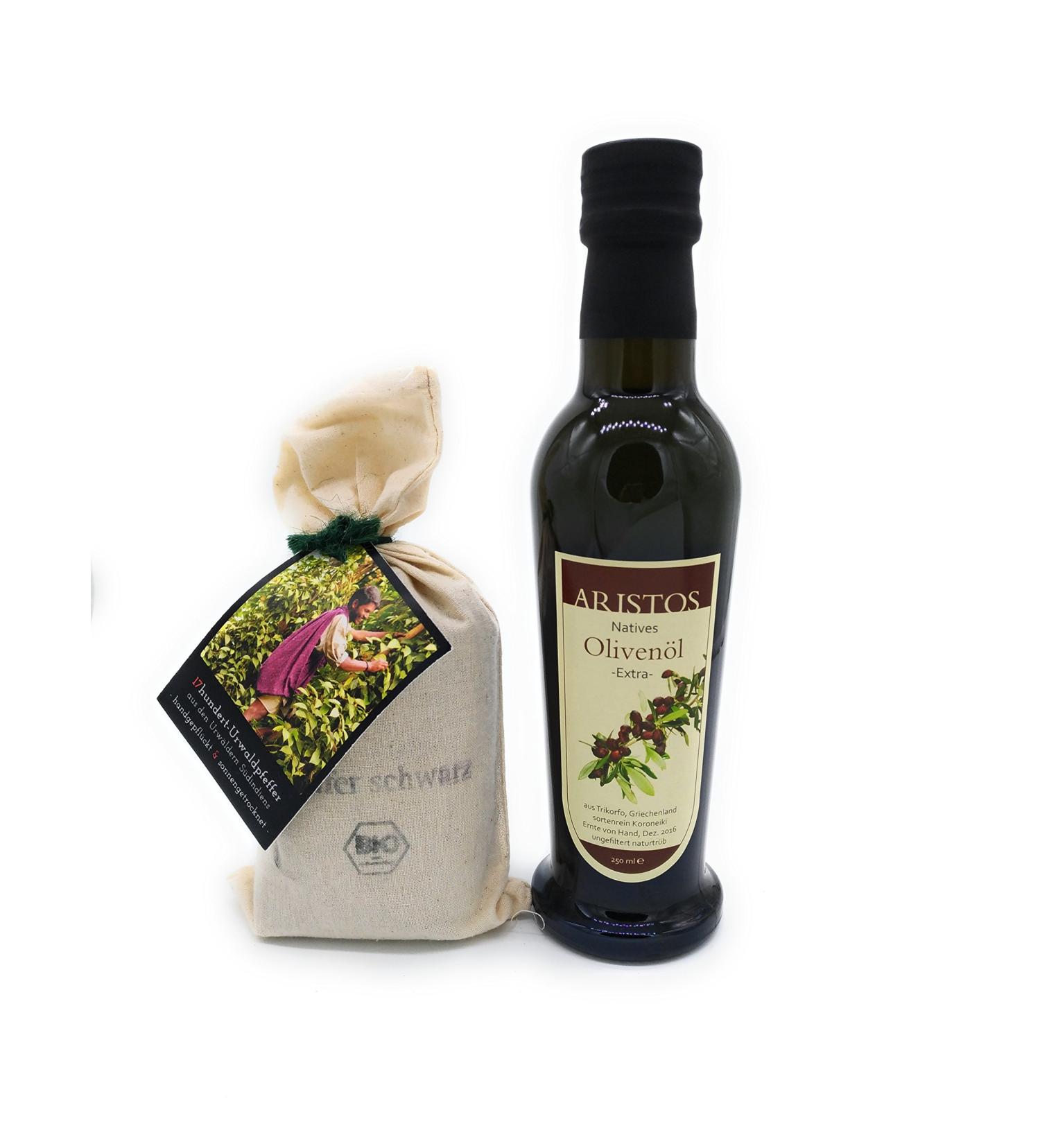 Buy Organic Black Pepper & Greek Extra Virgin Olive Oil | Salad Dressing | 160g + 250ml by Aristos | Premium Indian Spices & Olive Oil - Buy Online on SooperMarket.com