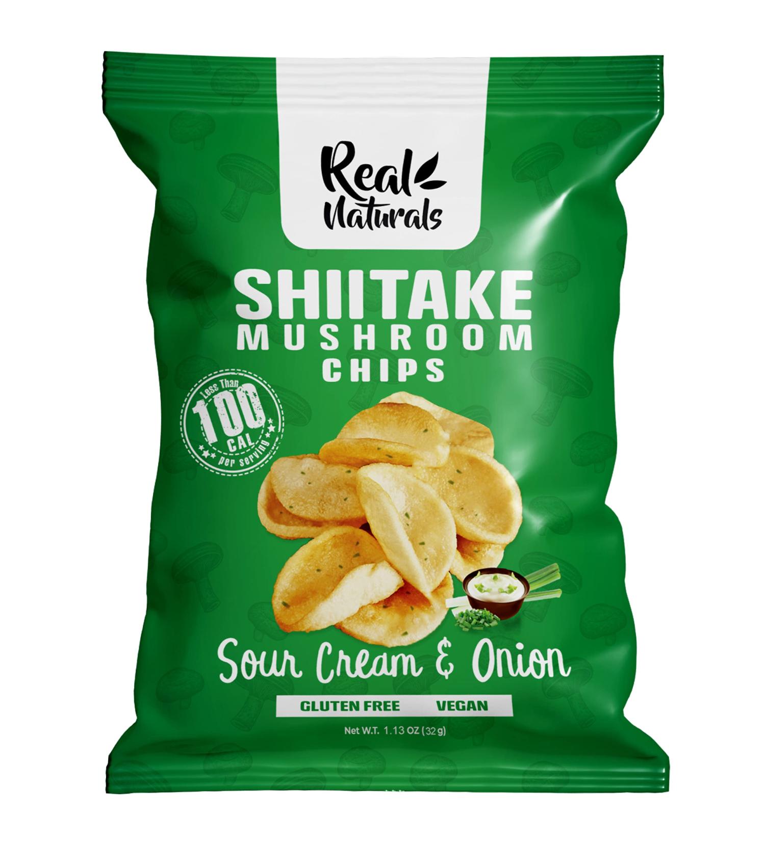Real Naturals Shiitake Mushroom Chips Sour Cream and Onion Non GMO Low Calorie Vegan 12 Count of 32g - Buy Online on SooperMarket.com