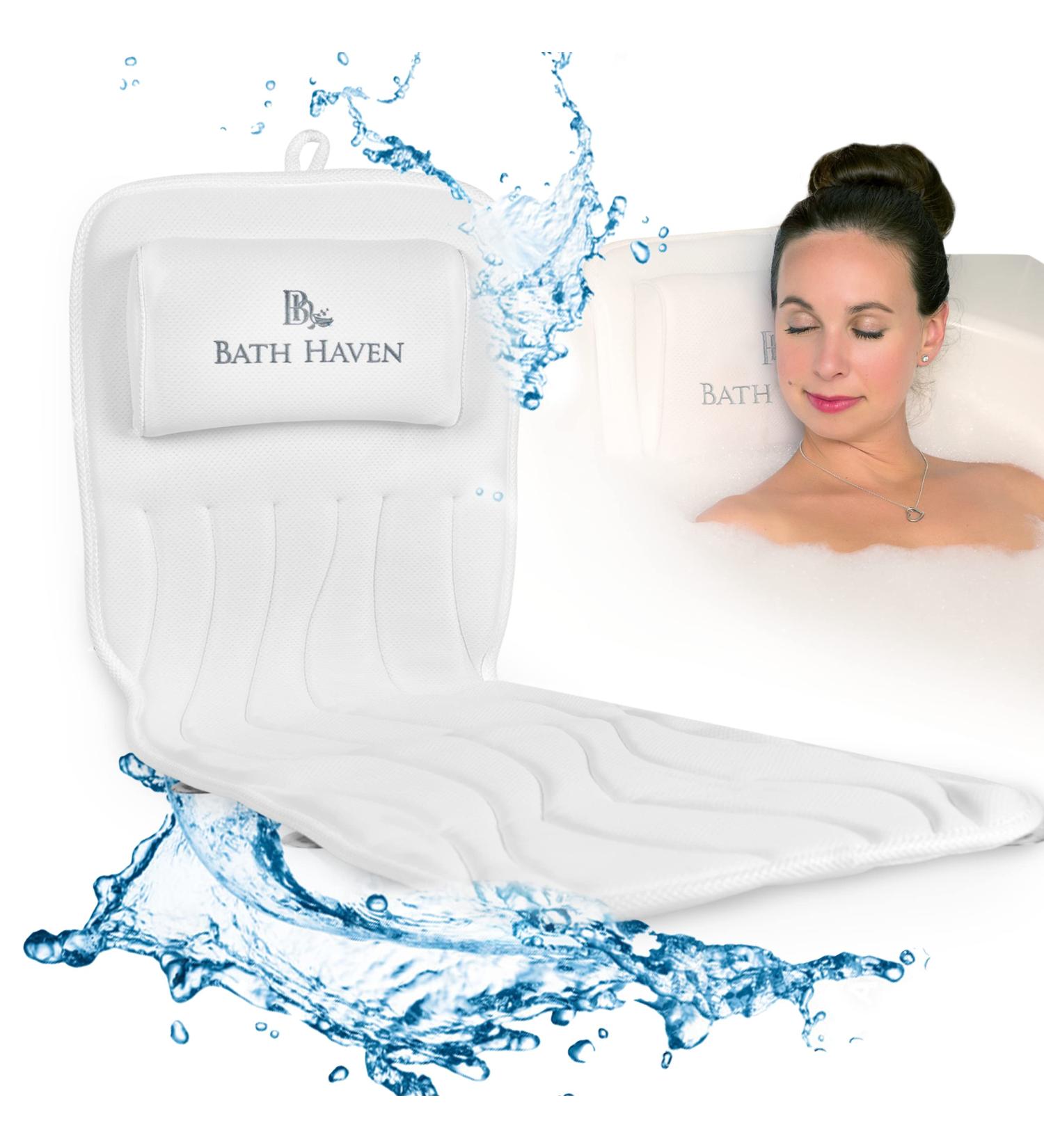 Luxury Bath Haven Full Body Bath Pillow with Headrest - Spa Accessories for Neck and Back - Powerful Suction Cups - Ideal for Shower, Tub, Jacuzzi - Buy Online on SooperMarket.com