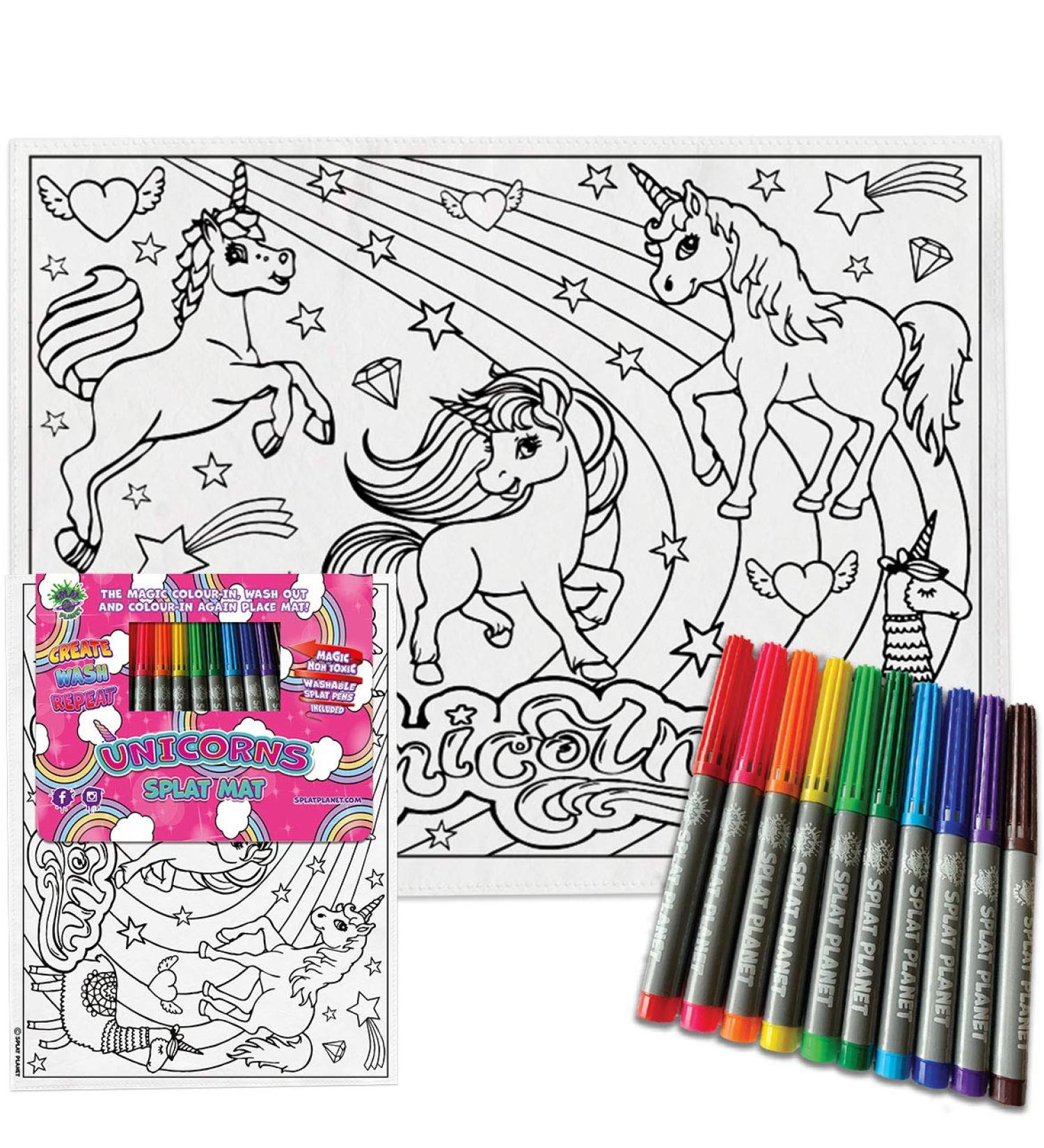 Splat Planet Unicorn Toddler Placemat with 10 Washable Magic Pens - Non-Toxic Color & Wash Out Mat - Buy Online on SooperMarket.com