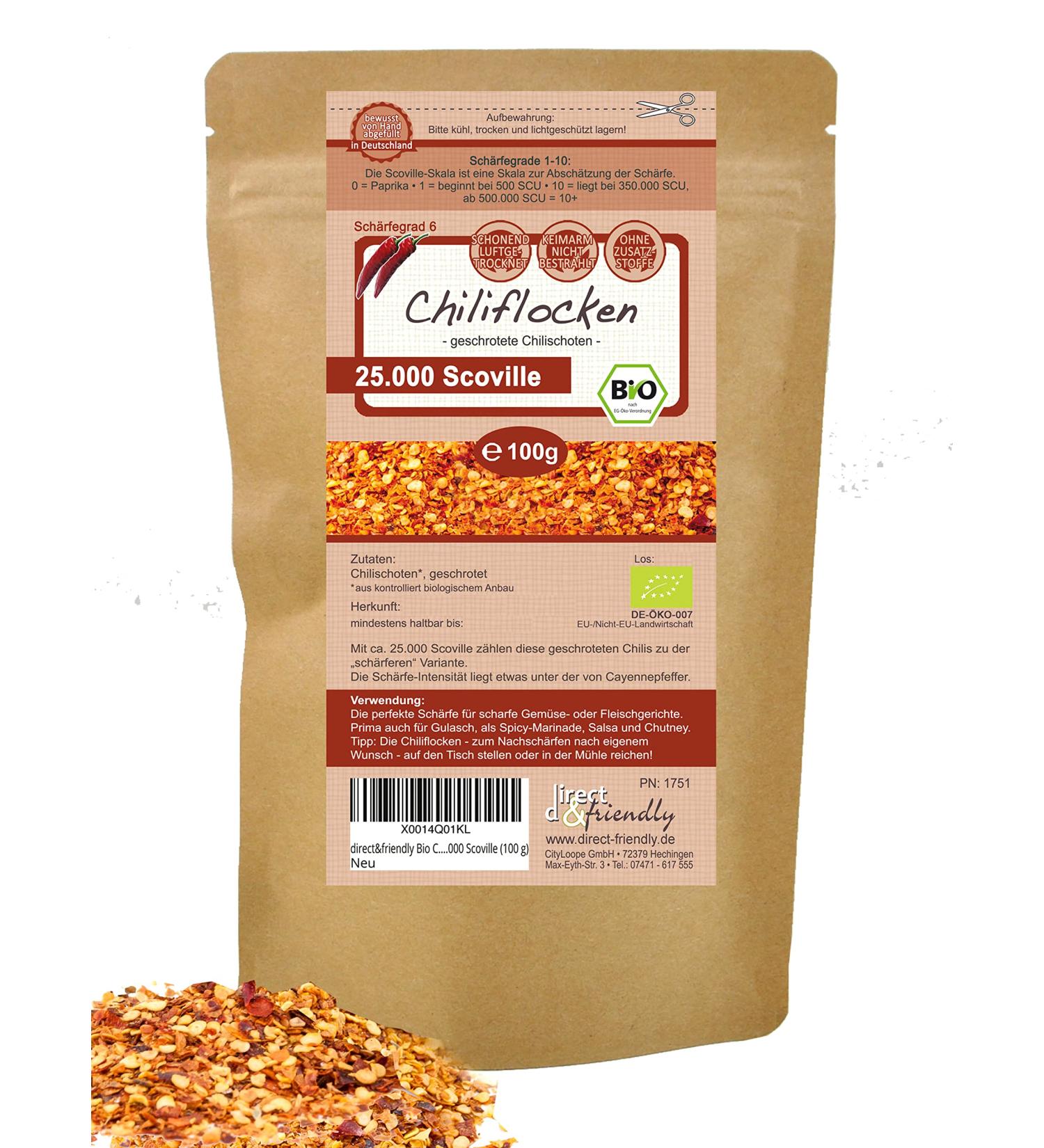 Buy Direct & Friendly Organic Dried Hot Chili Flakes - 25 000 Scoville (100g) | Premium Spice for Global Shipping - Buy Online on SooperMarket.com