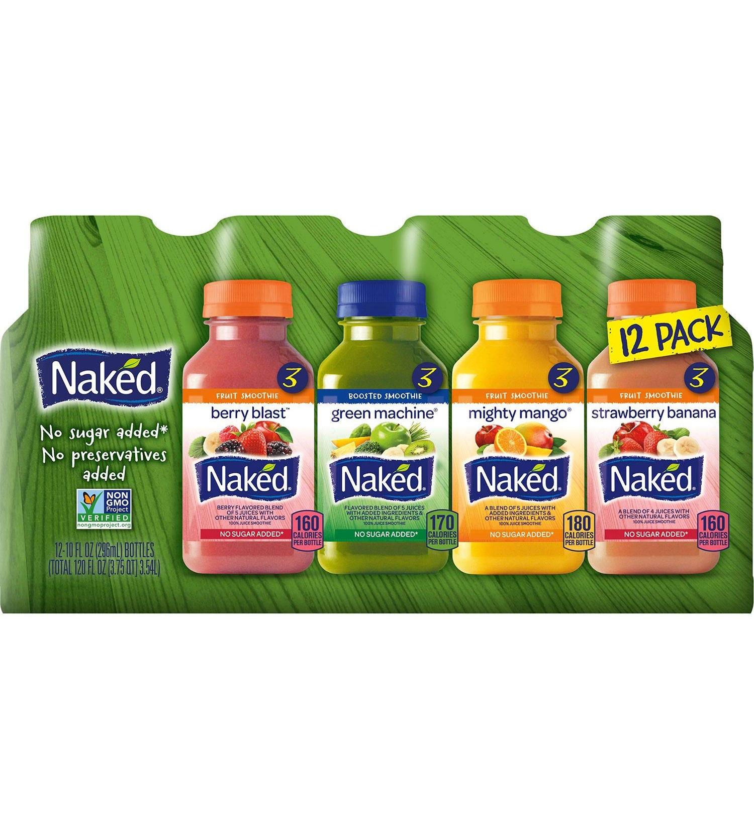 Naked Variety Pack Juice Smoothie Mighty Mango , Green Machine, Berry Blast Total 12 Pack